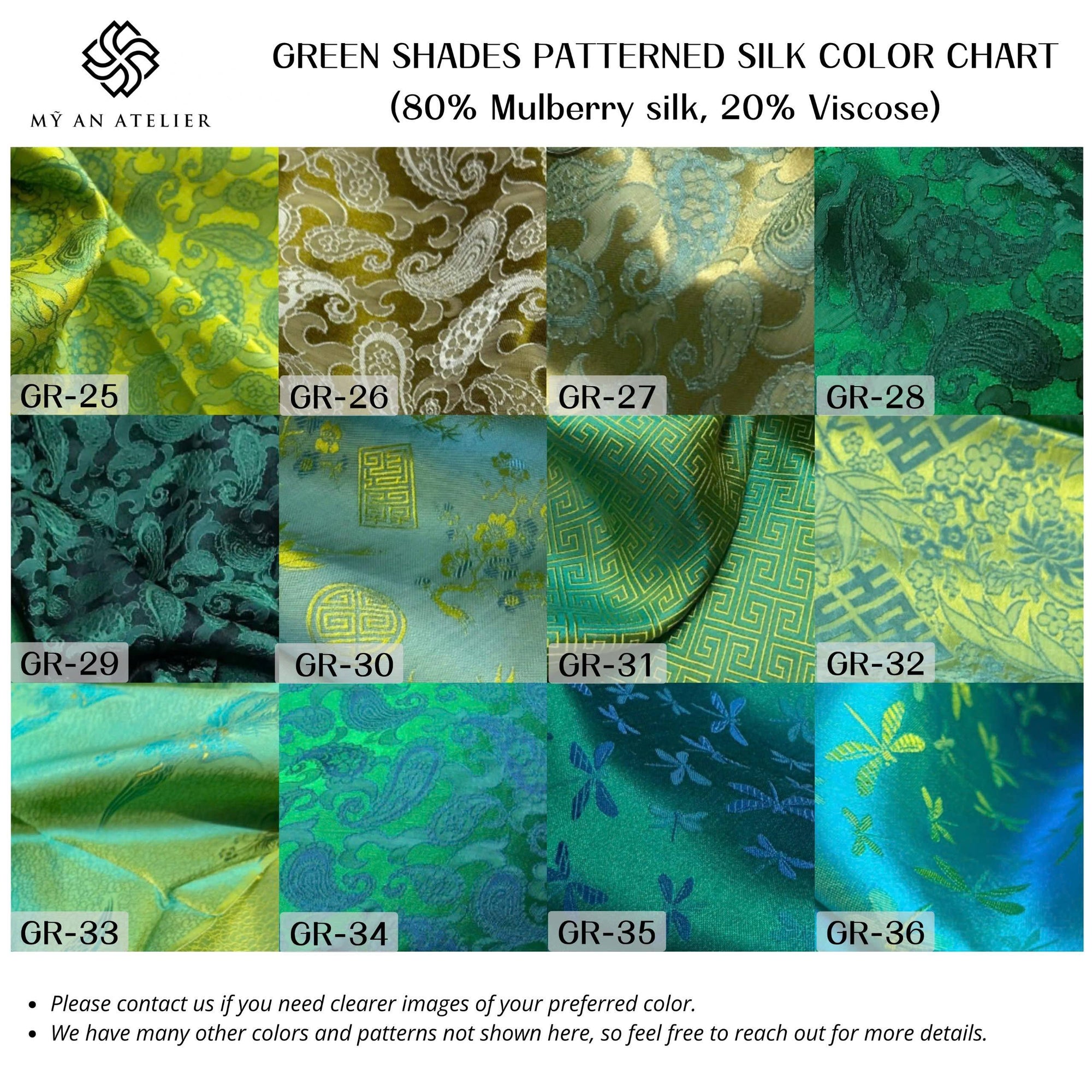 Green patterned mulberry silk