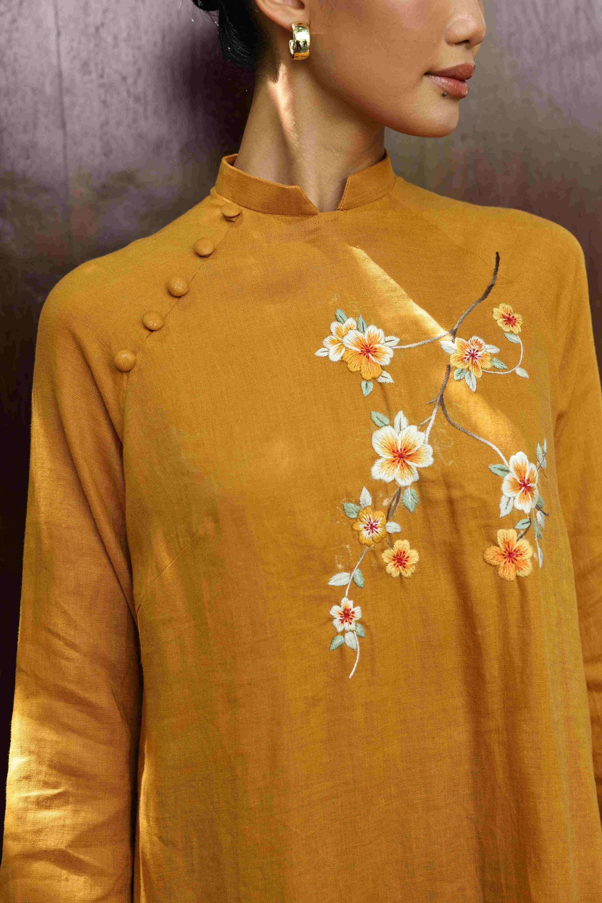 hand-embroidered Vietnamese tunic dress
