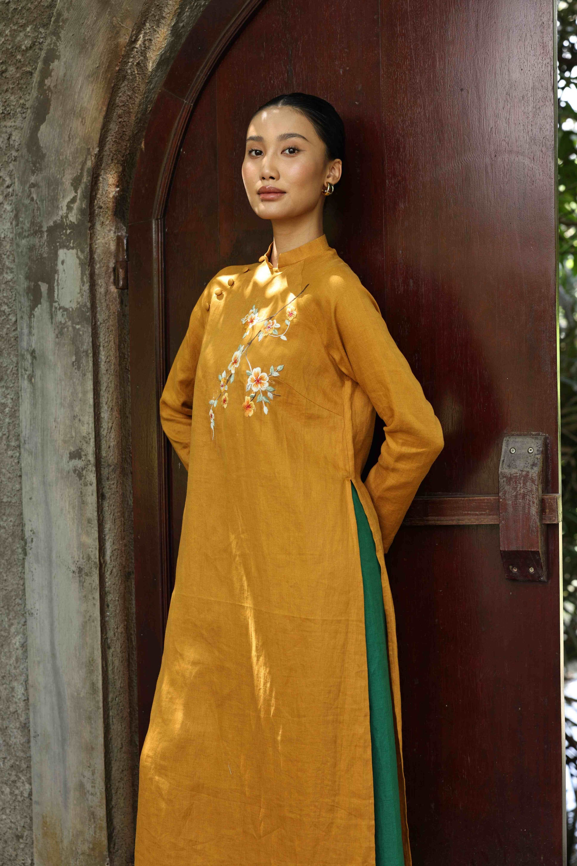 hand-embroidered Vietnamese tunic dress