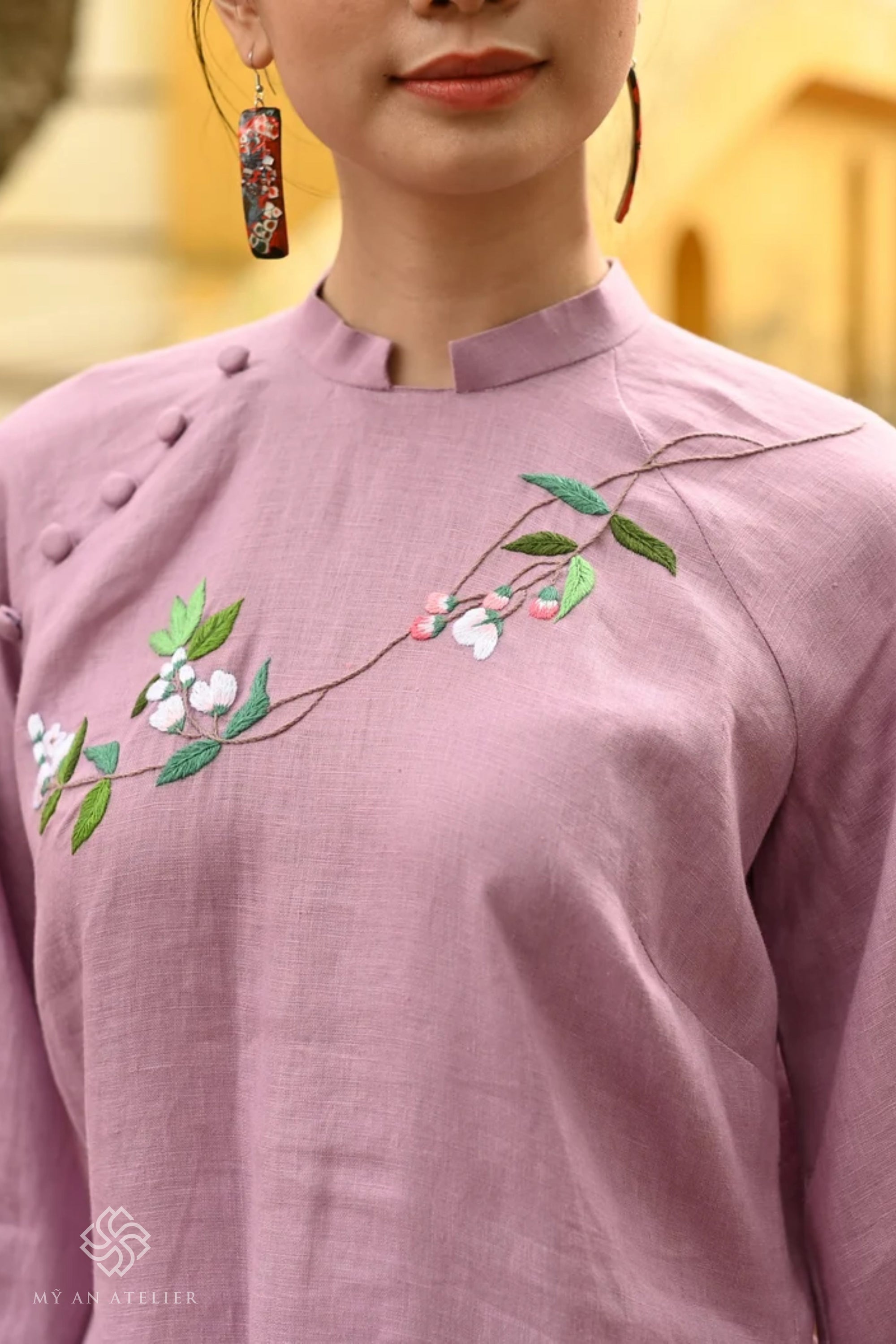 Hand-embroidered linen ao dai Vietnam