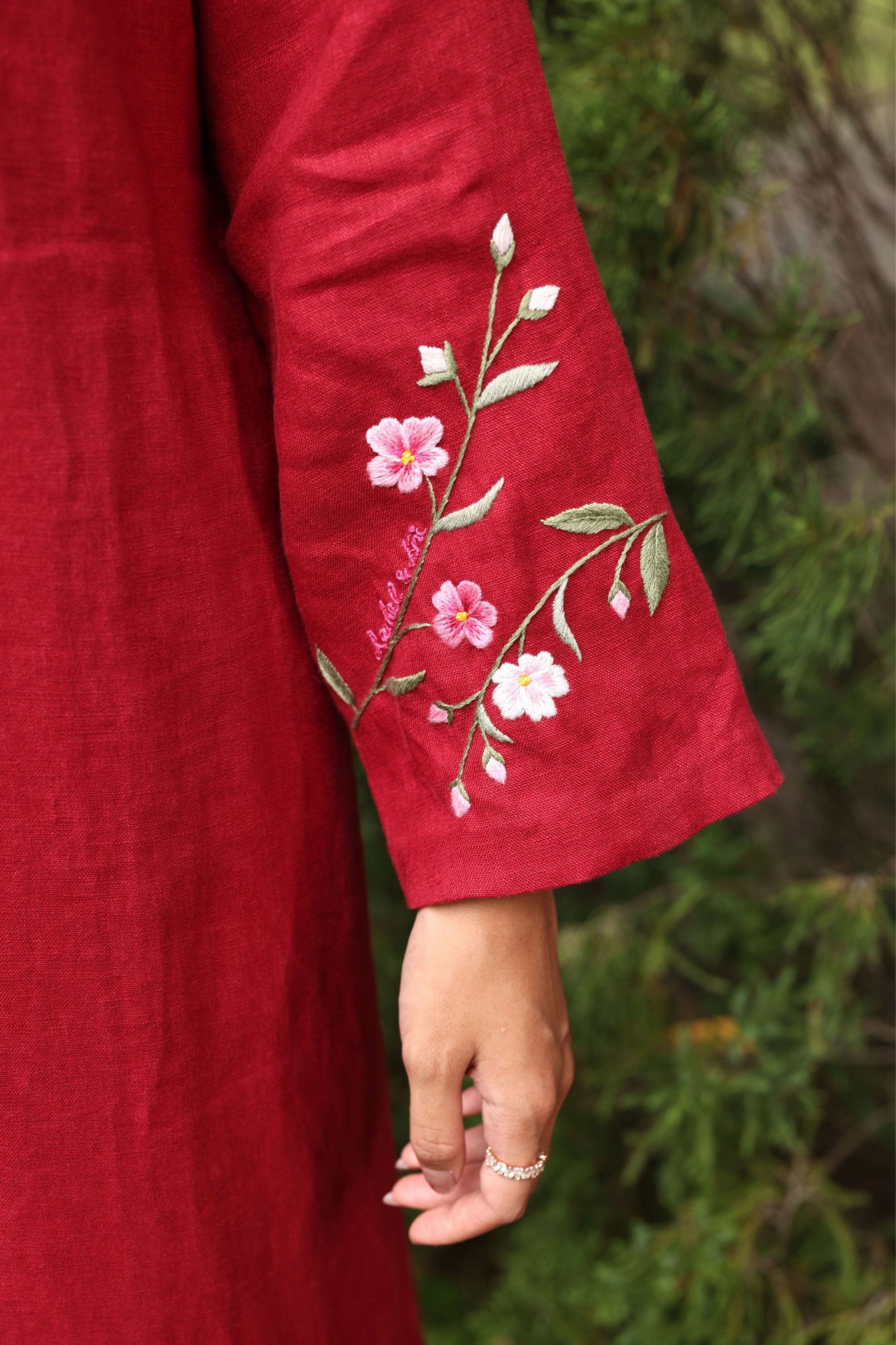 Hand-embroidered red ao dai for bride