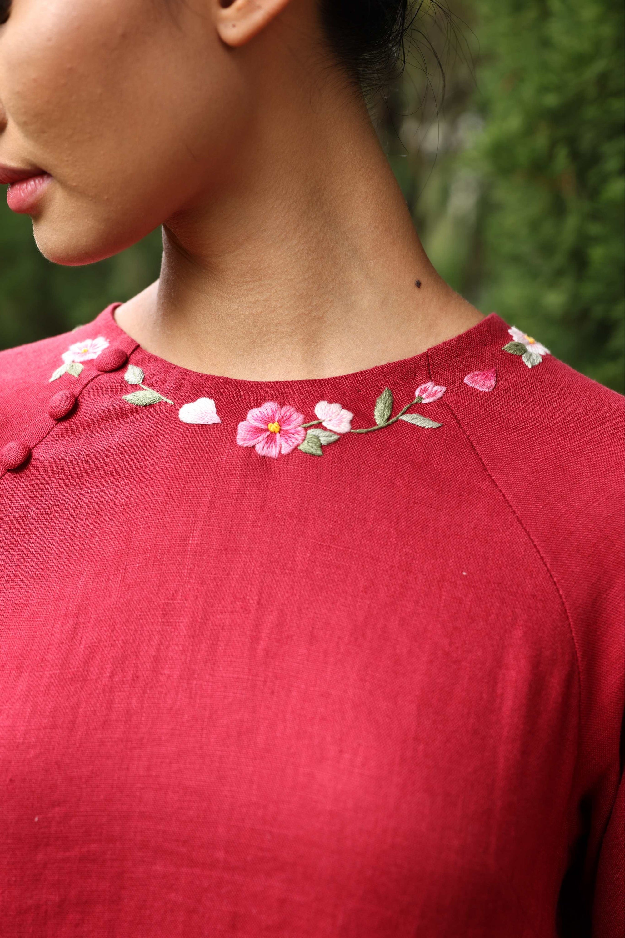 Hand-embroidered red ao dai for bride
