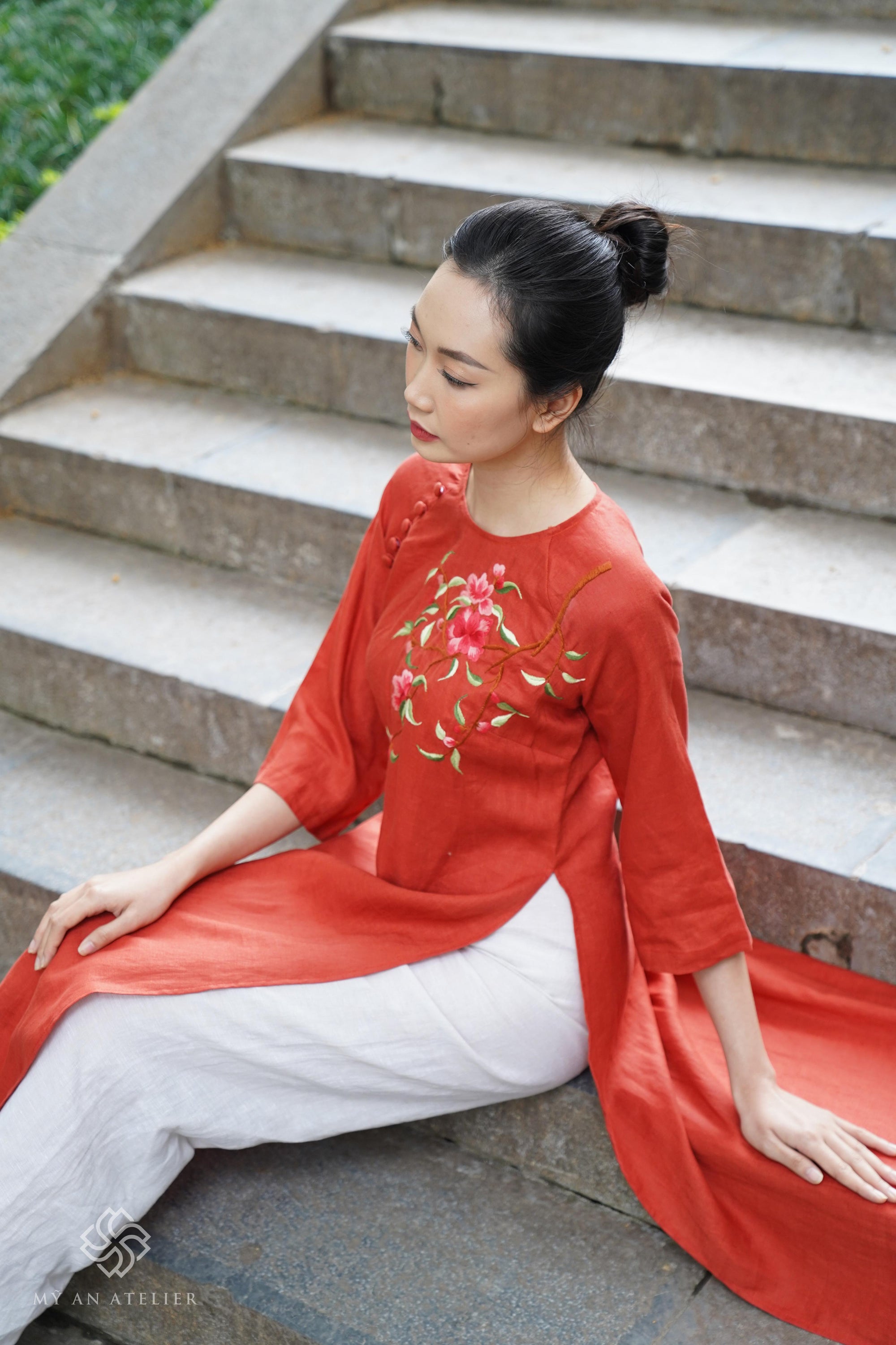 Hand-embroidered Vietnam custom dress