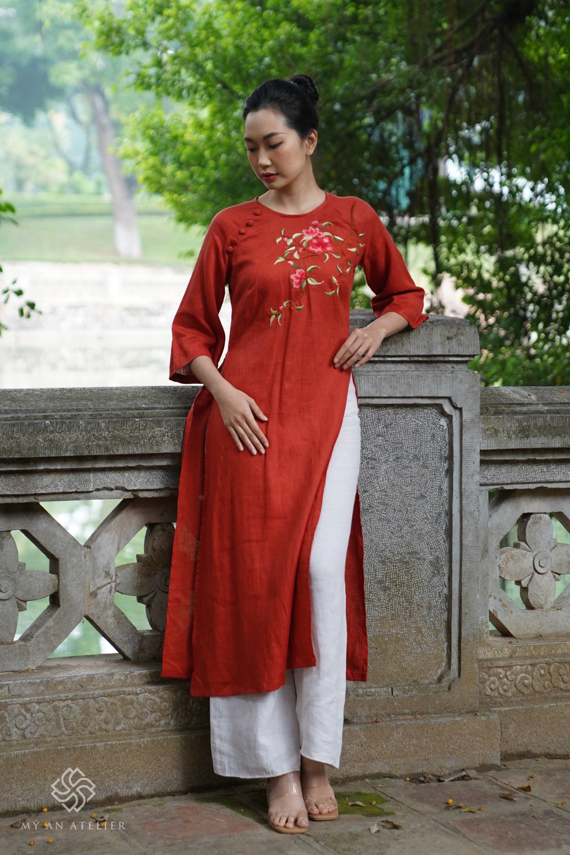 Hand-embroidered Vietnam custom dress