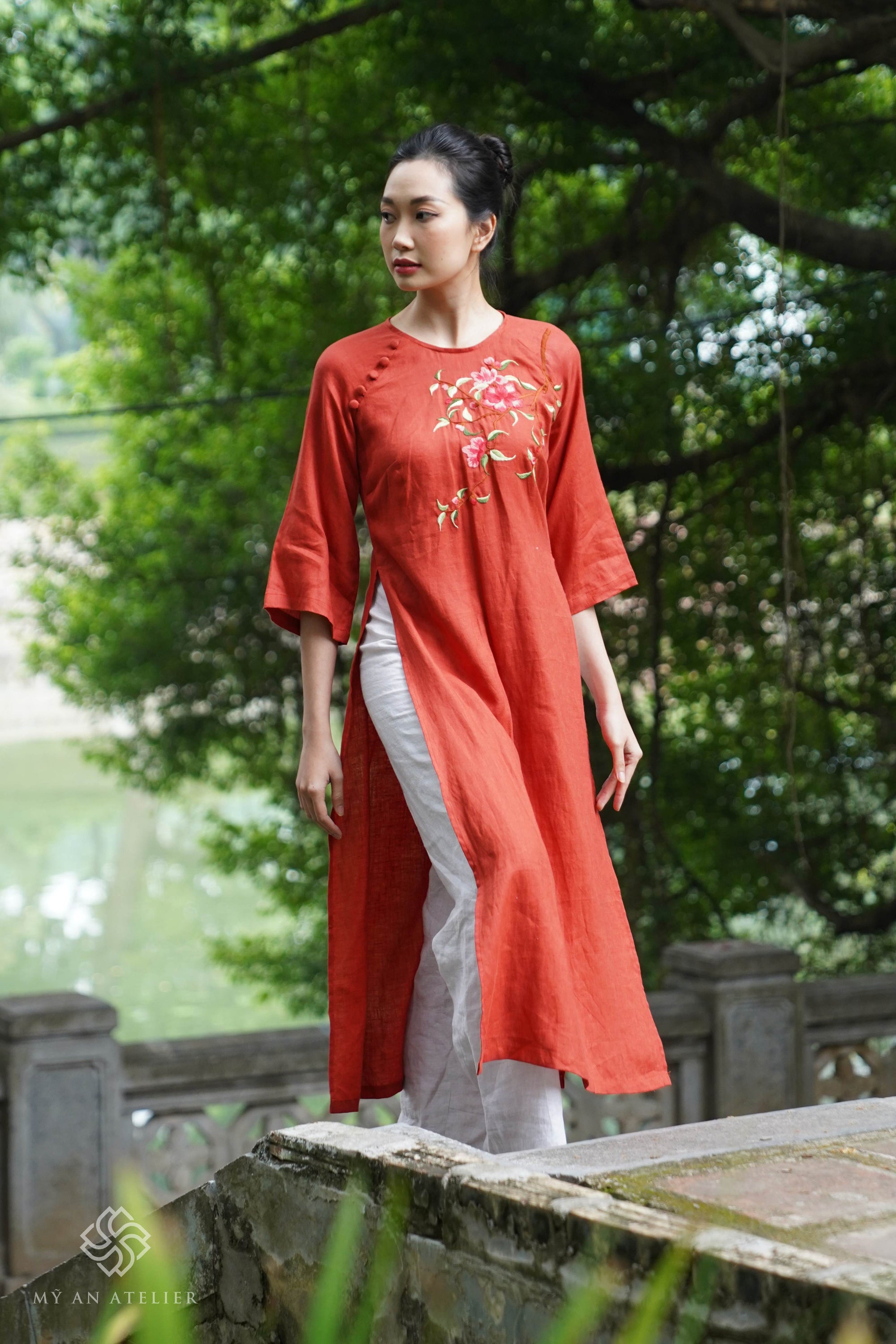 Hand-embroidered Vietnam custom dress