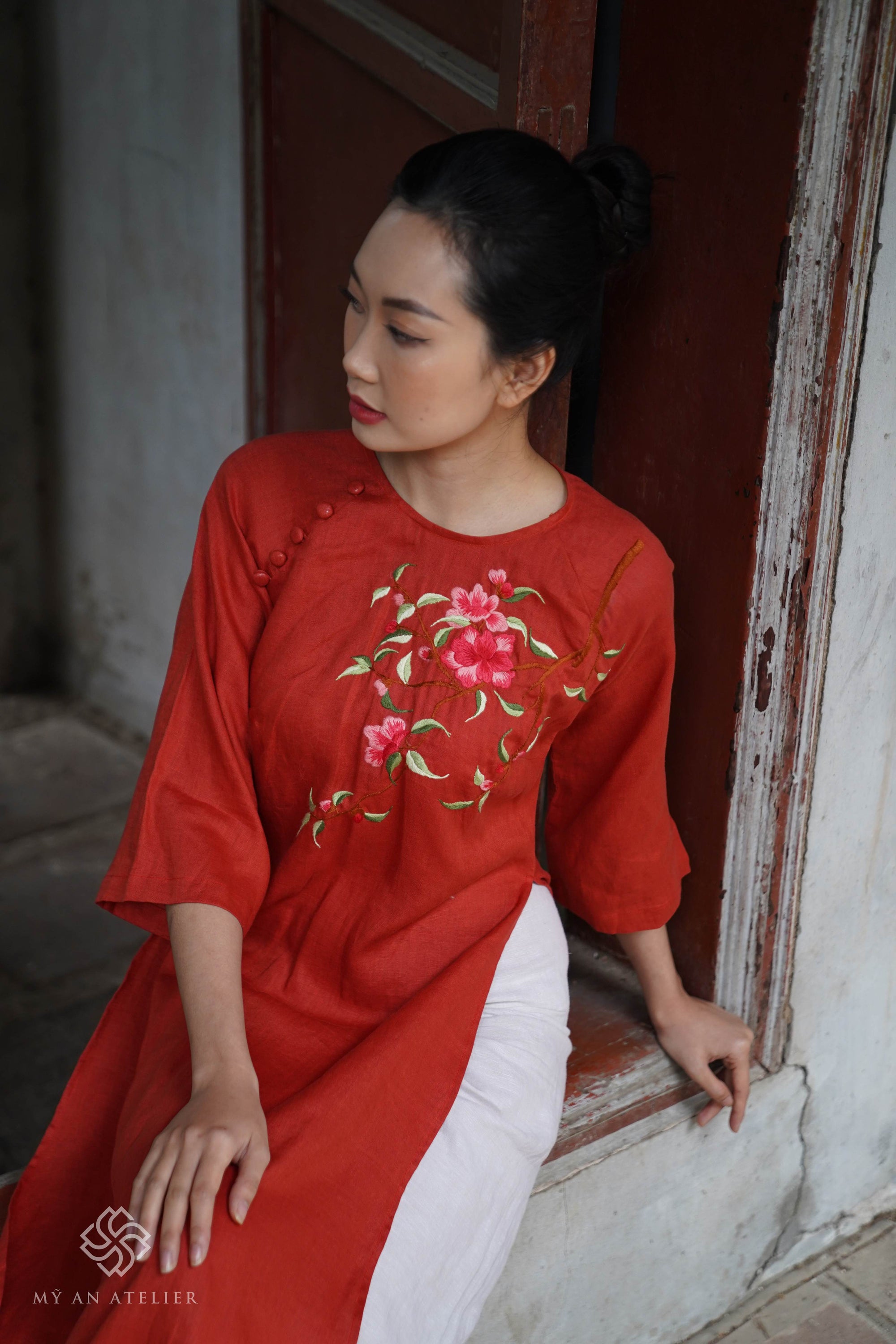 Hand-embroidered Vietnam custom dress