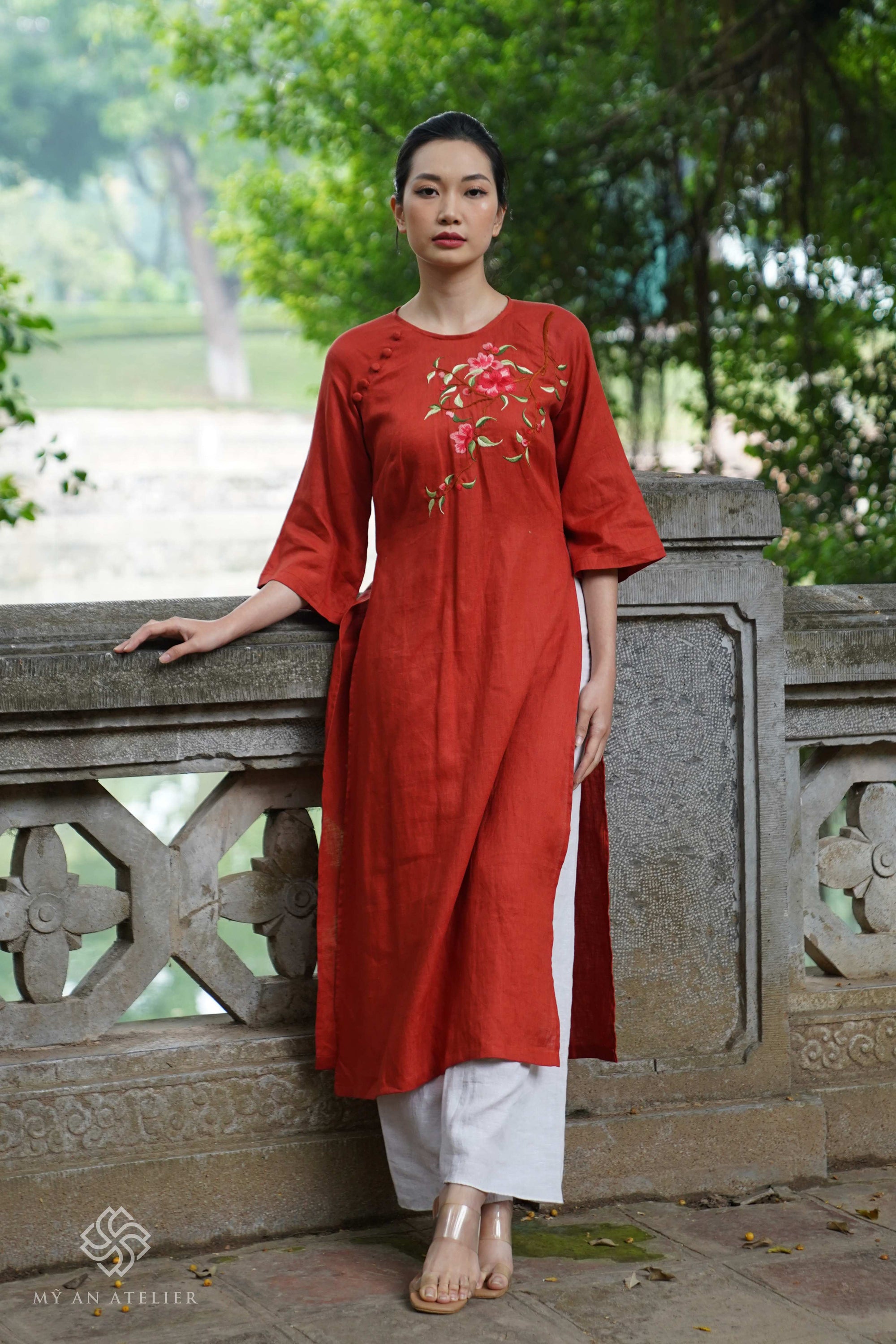 Hand-embroidered Vietnam custom dress
