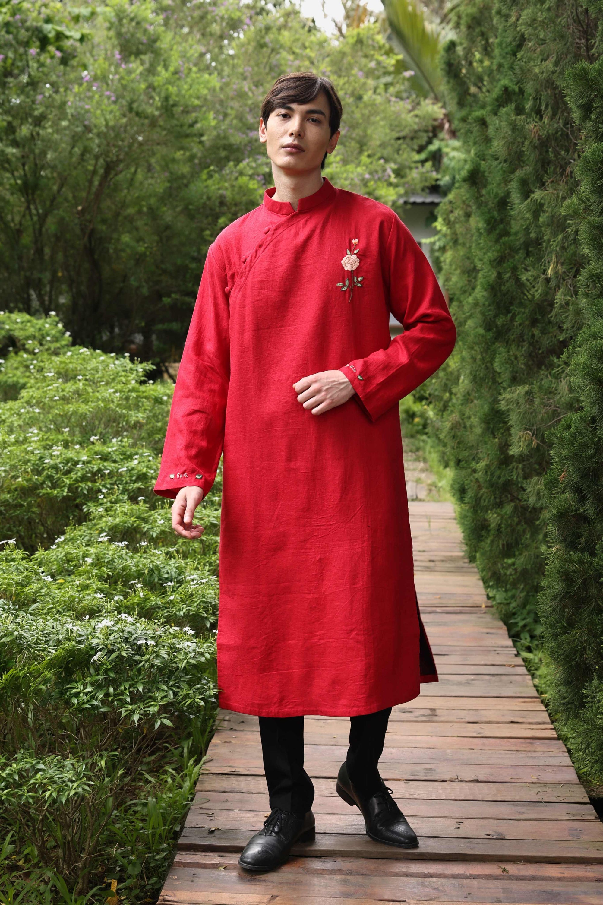 Hand-embroidered wedding tunic for men