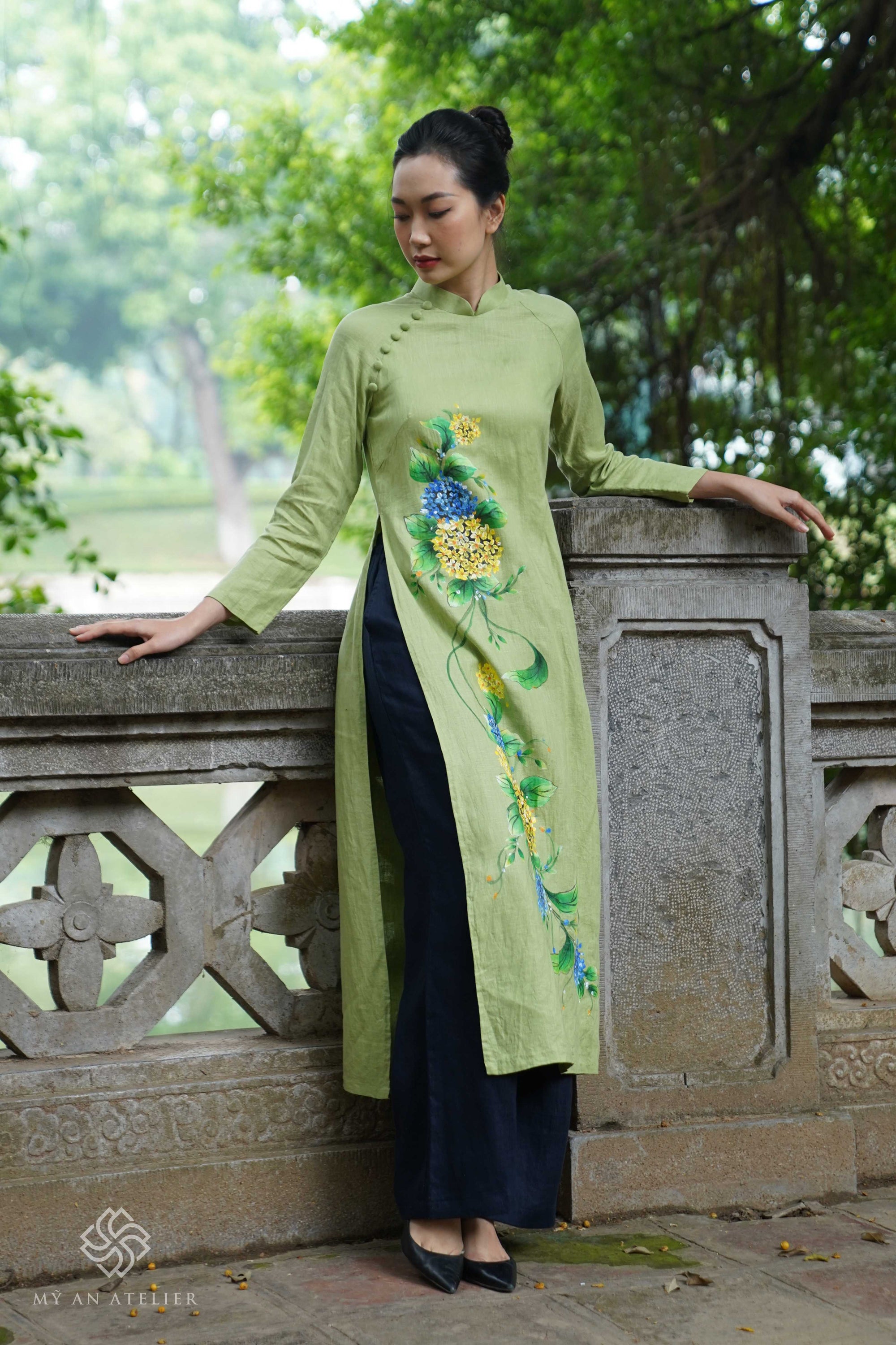 Hand-painted ao dai modern women