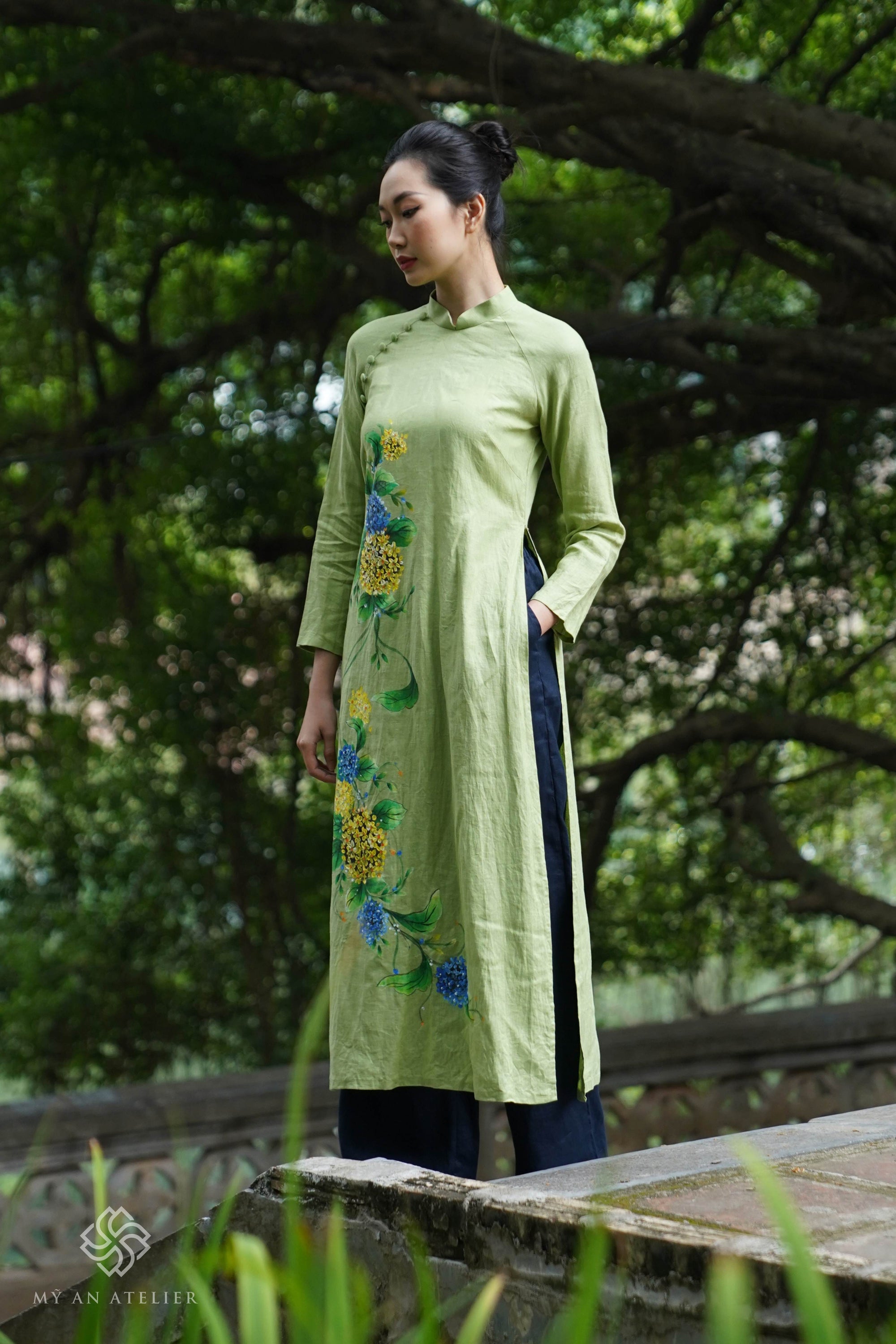 Hand-painted ao dai modern women