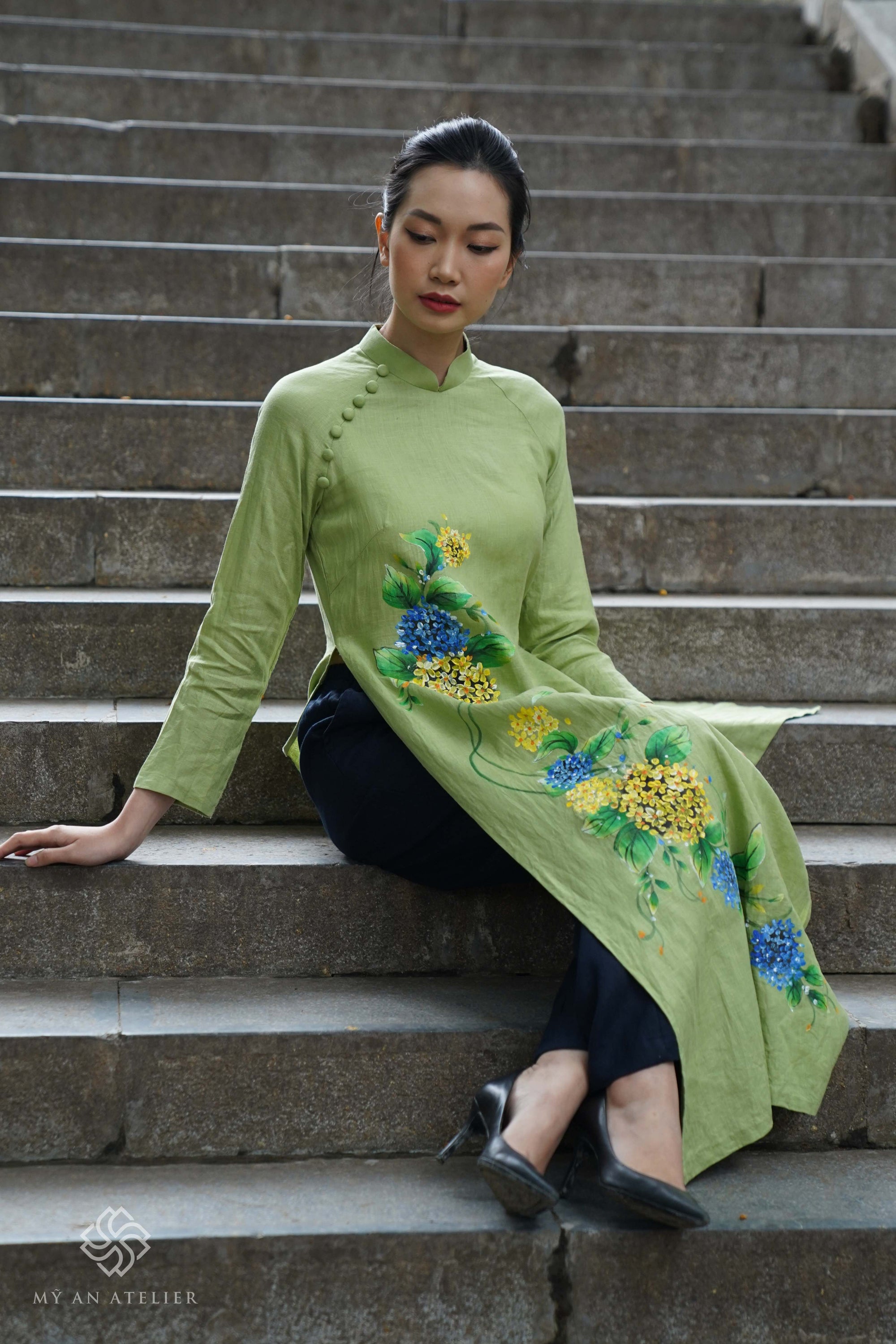 Hand-painted ao dai modern women