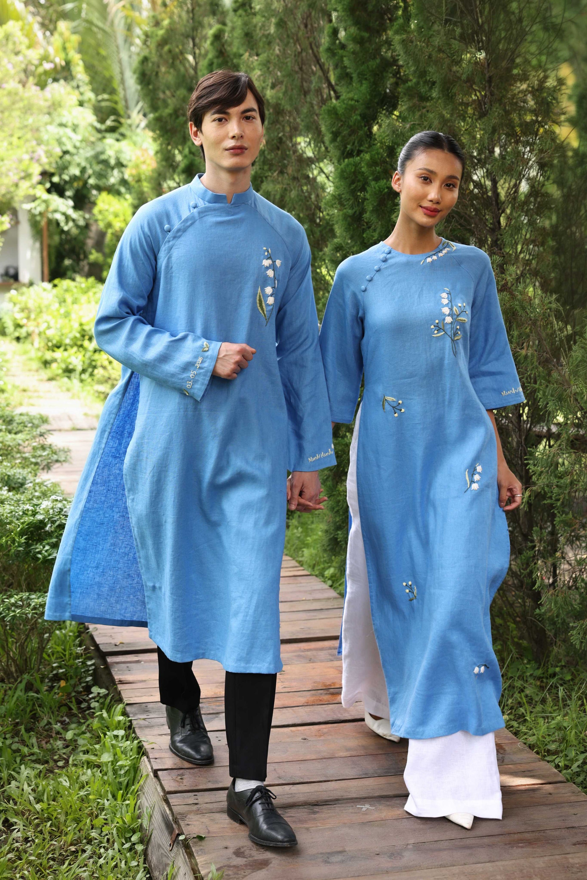 Handmade linen ao dai for couple