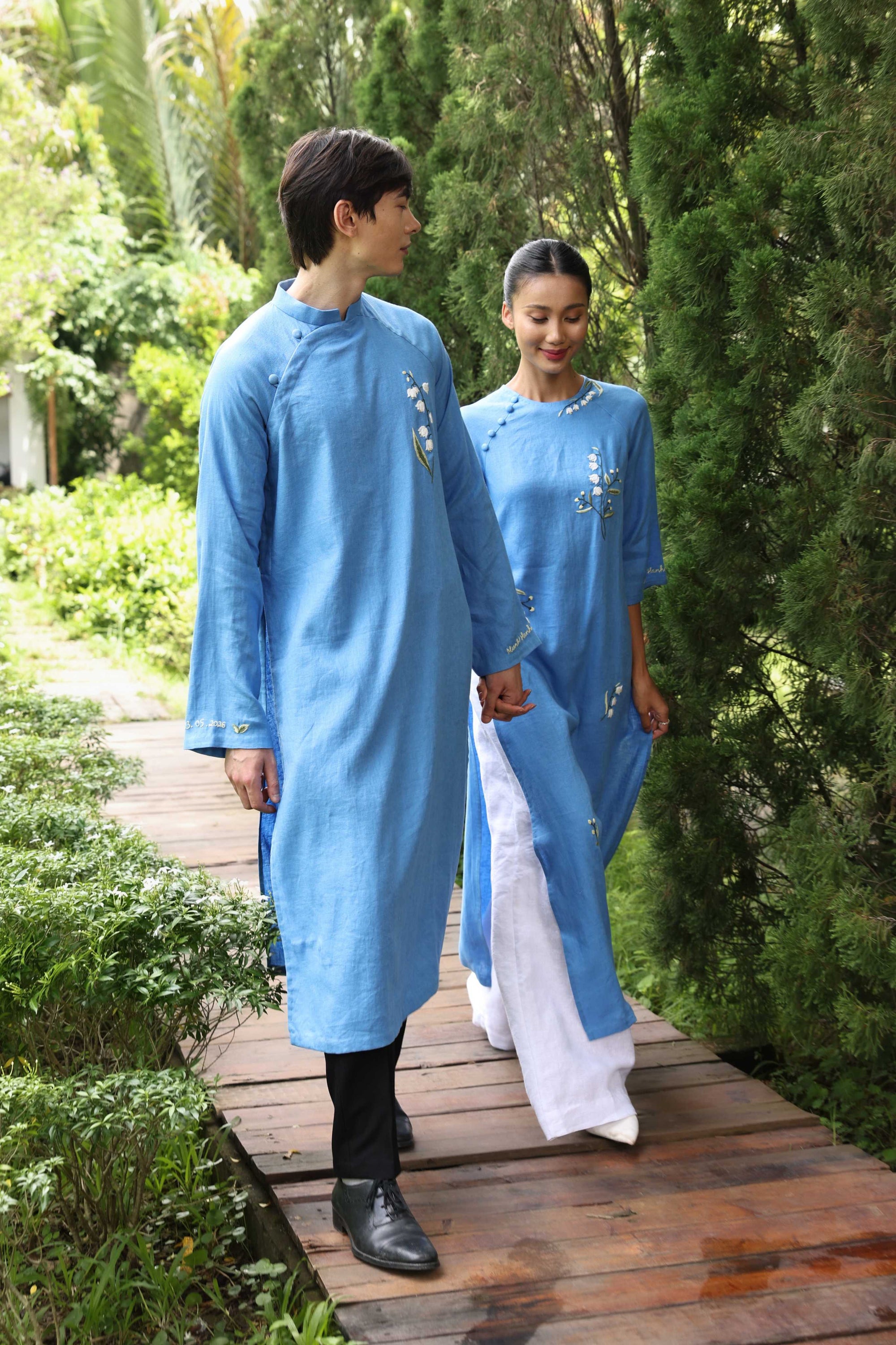 Handmade linen ao dai for couple