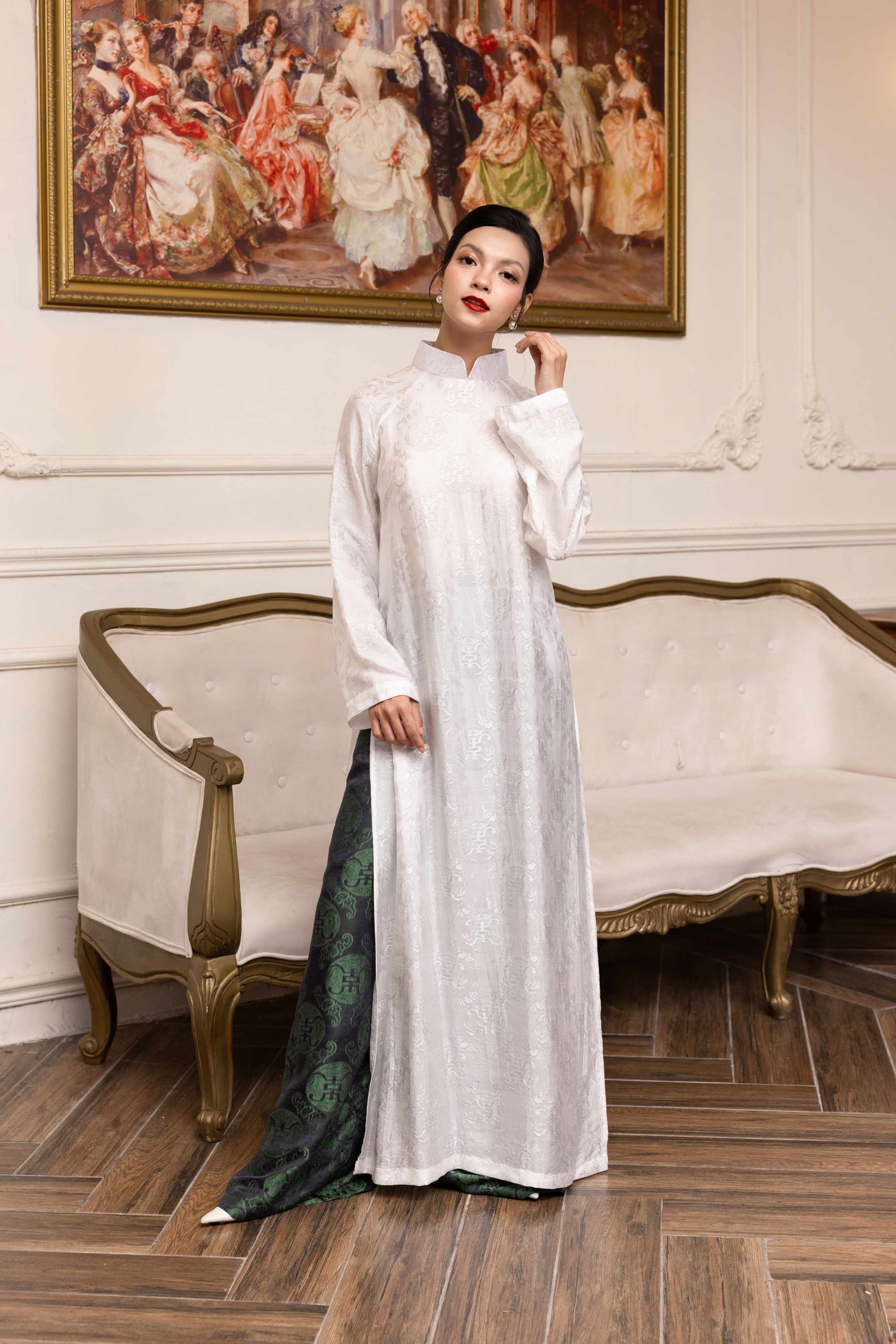 modern ao dai dress Pink Snowflake Ao Dai Vietnam NO PANTS