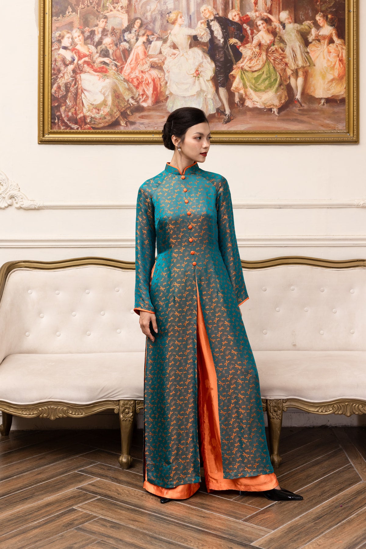high neck silk tunic