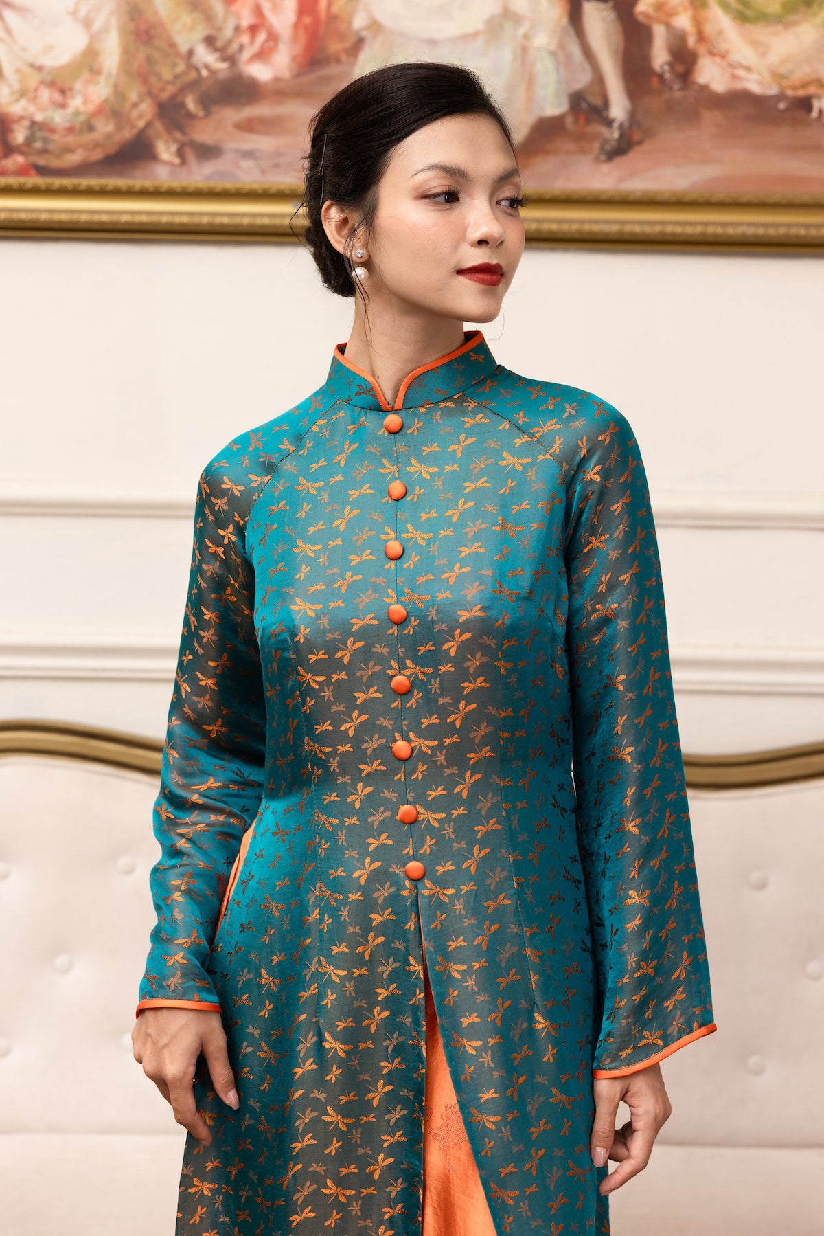 high neck silk tunic