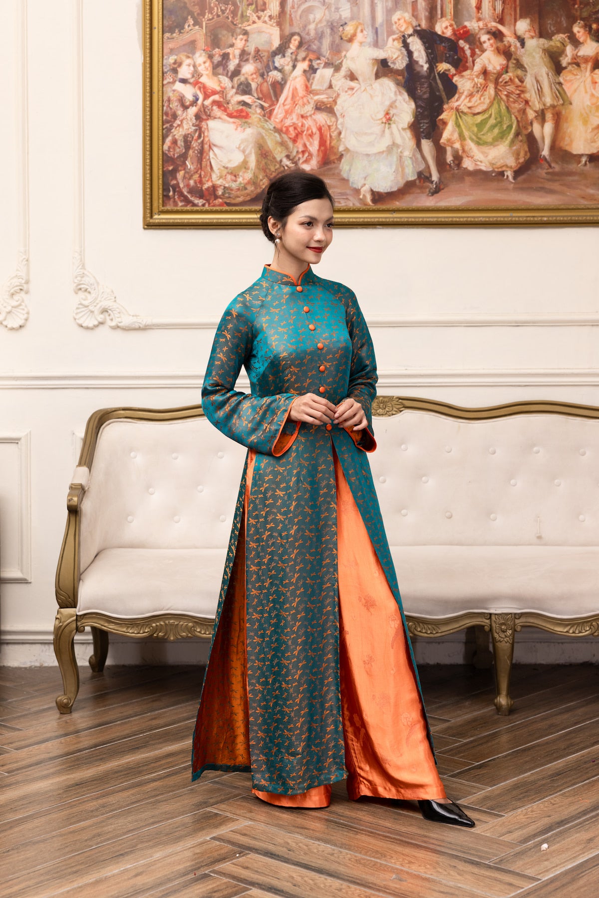 high neck silk tunic