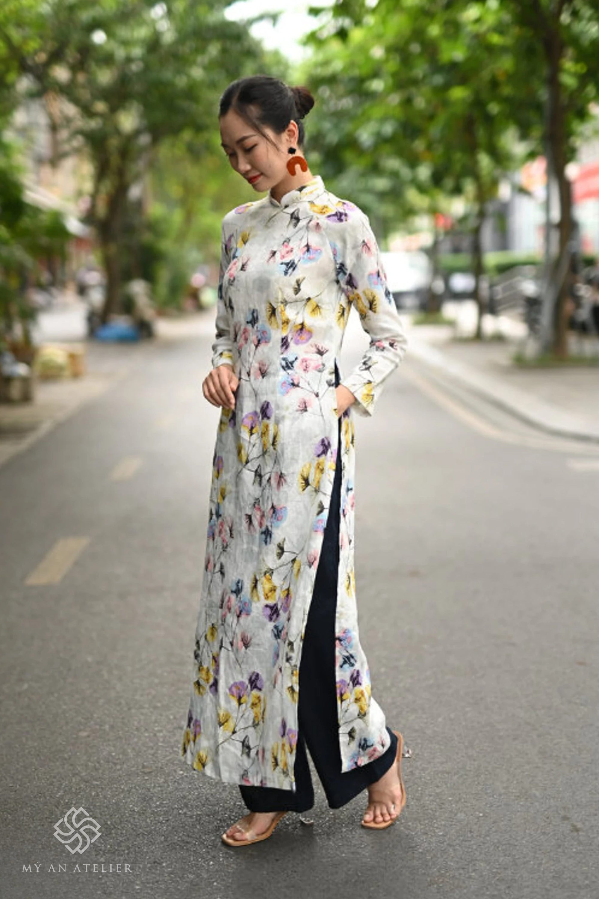 Linen ao dai dress modern