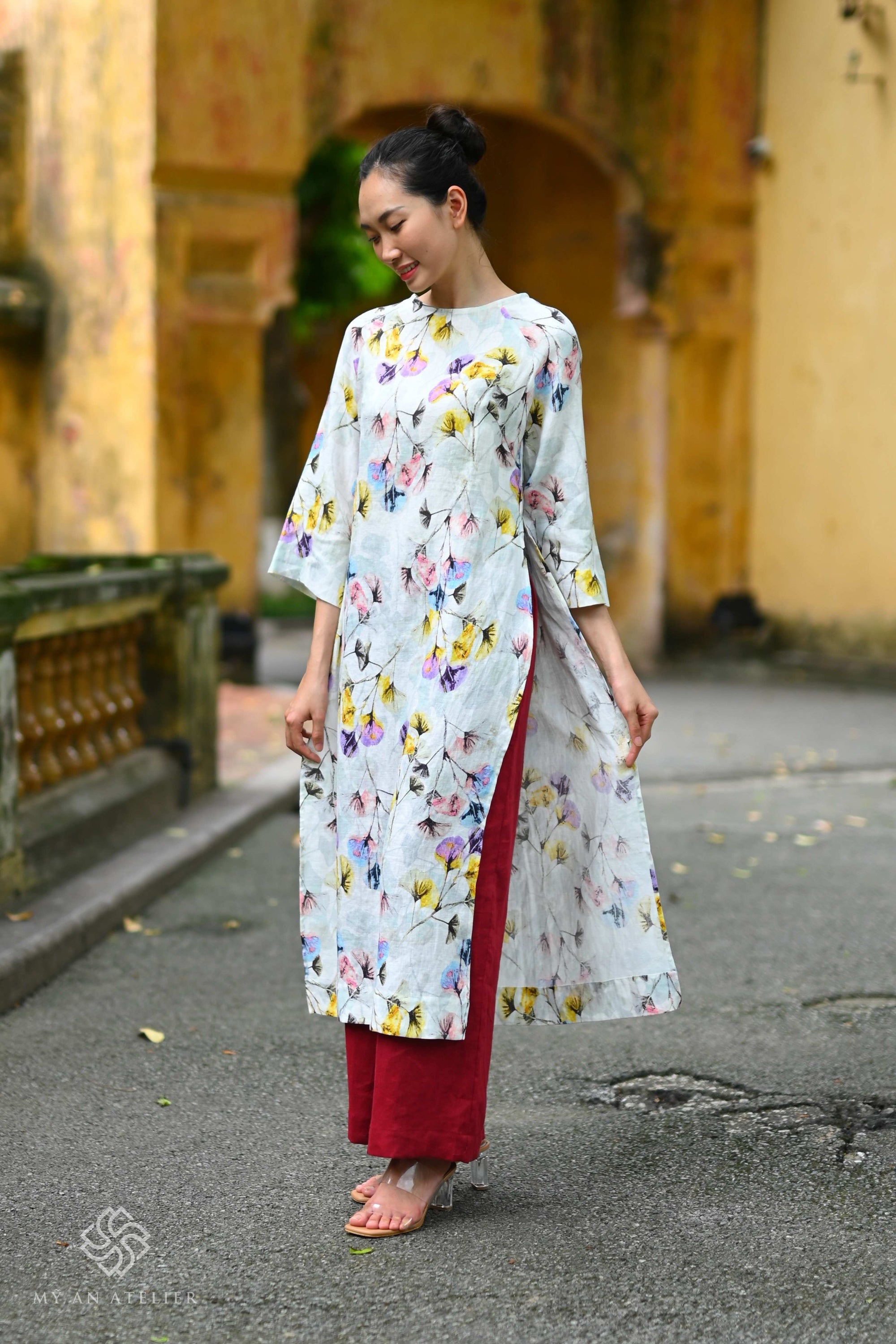Linen ao dai dress modern