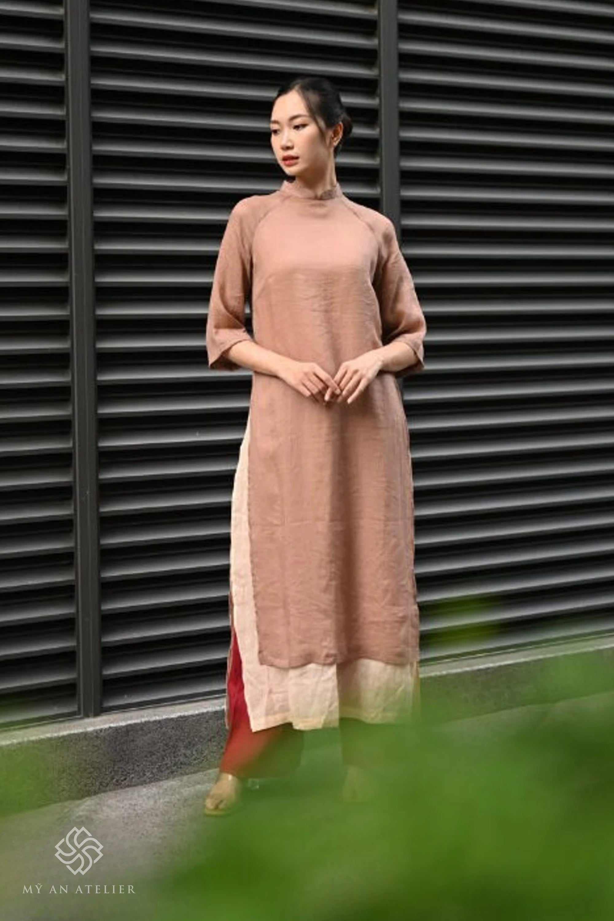 Linen ao dai with double layers