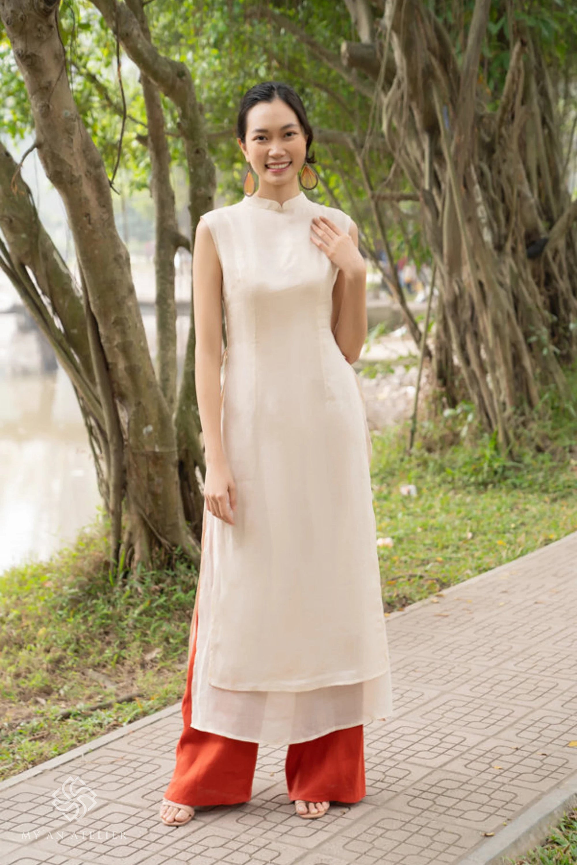 Linen double layer ao dai