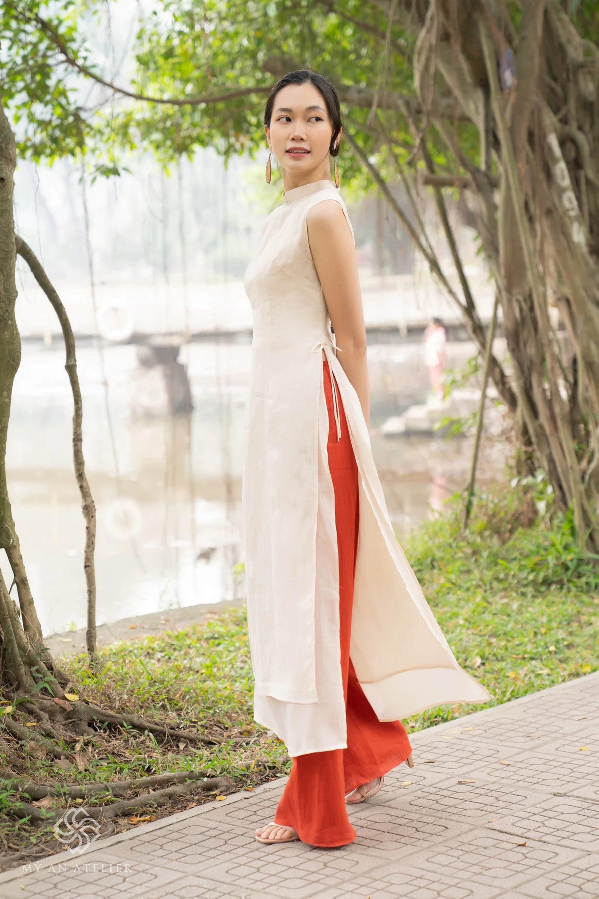 Linen double layer ao dai