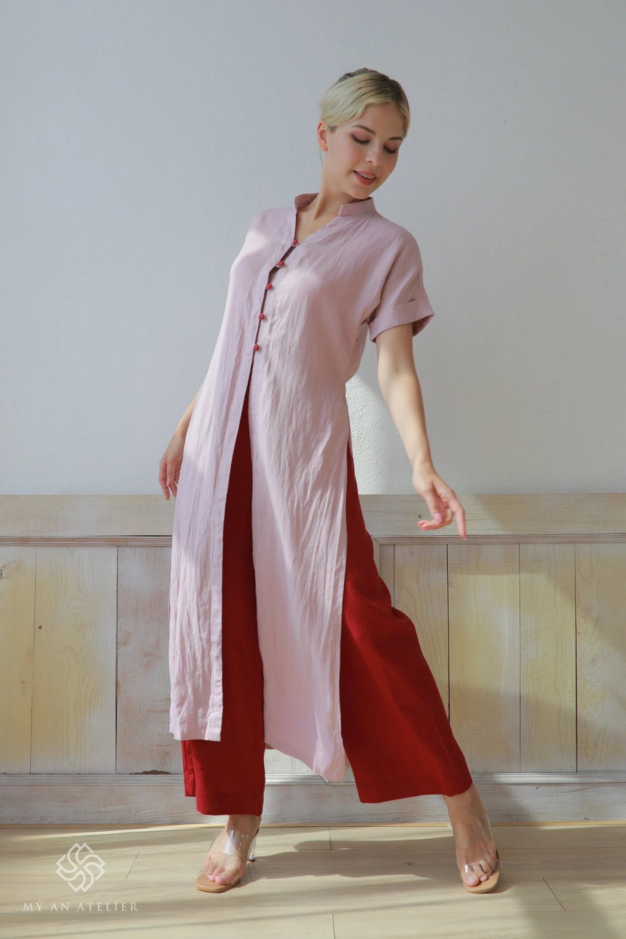 Linen front slit casual ao dai