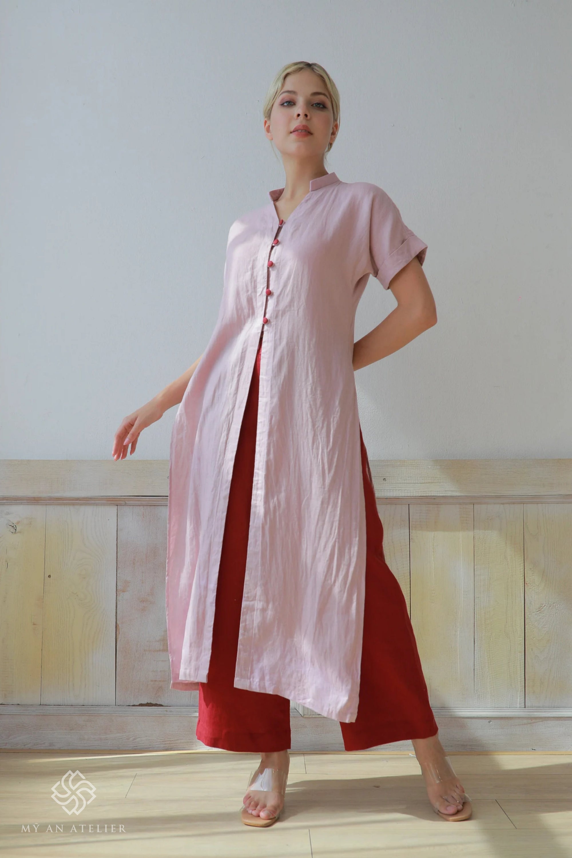 Linen front slit casual ao dai