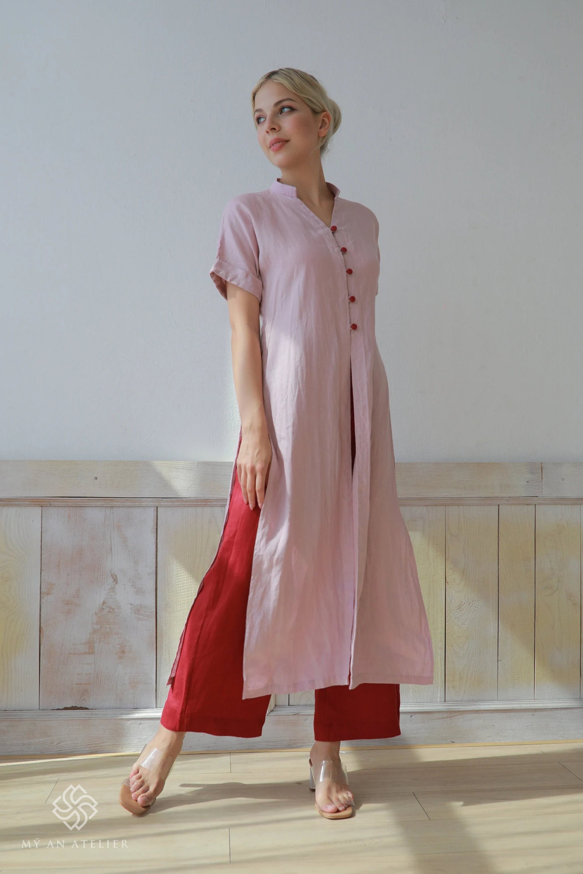 Linen front slit casual ao dai