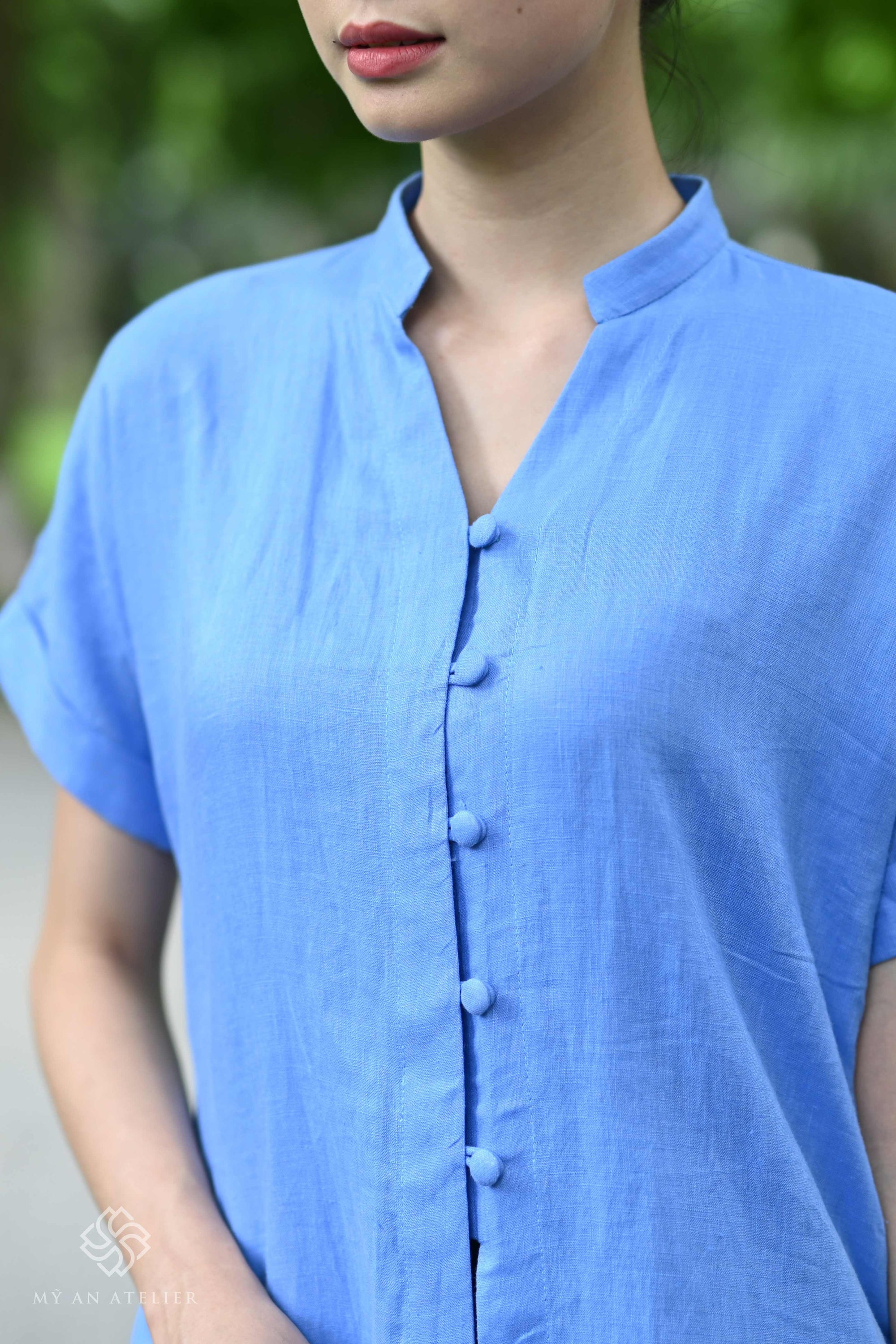 Linen front slit casual ao dai