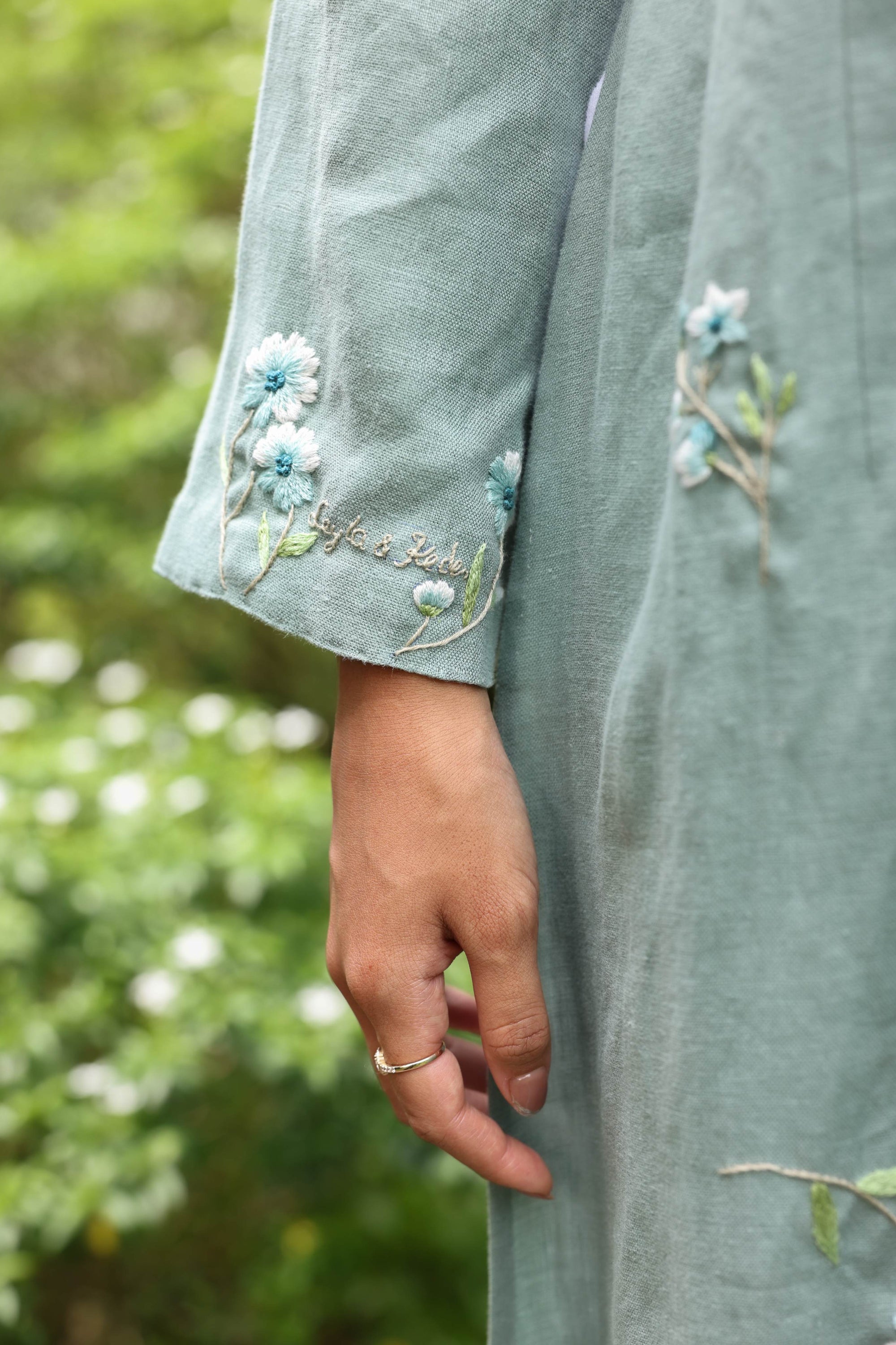 Linen hand-embroidered floral ao dai 