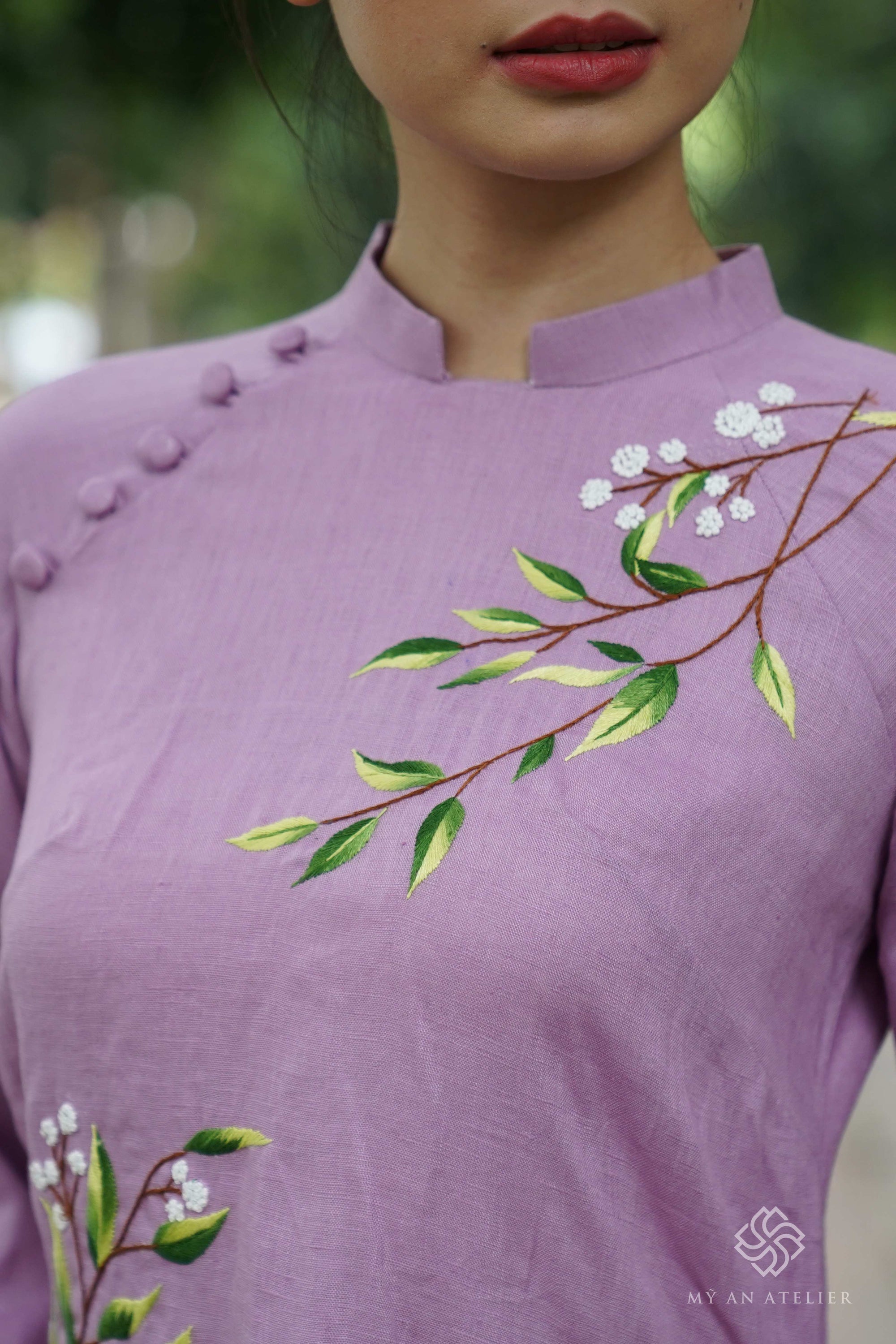 Linen long dress with hand embroidery