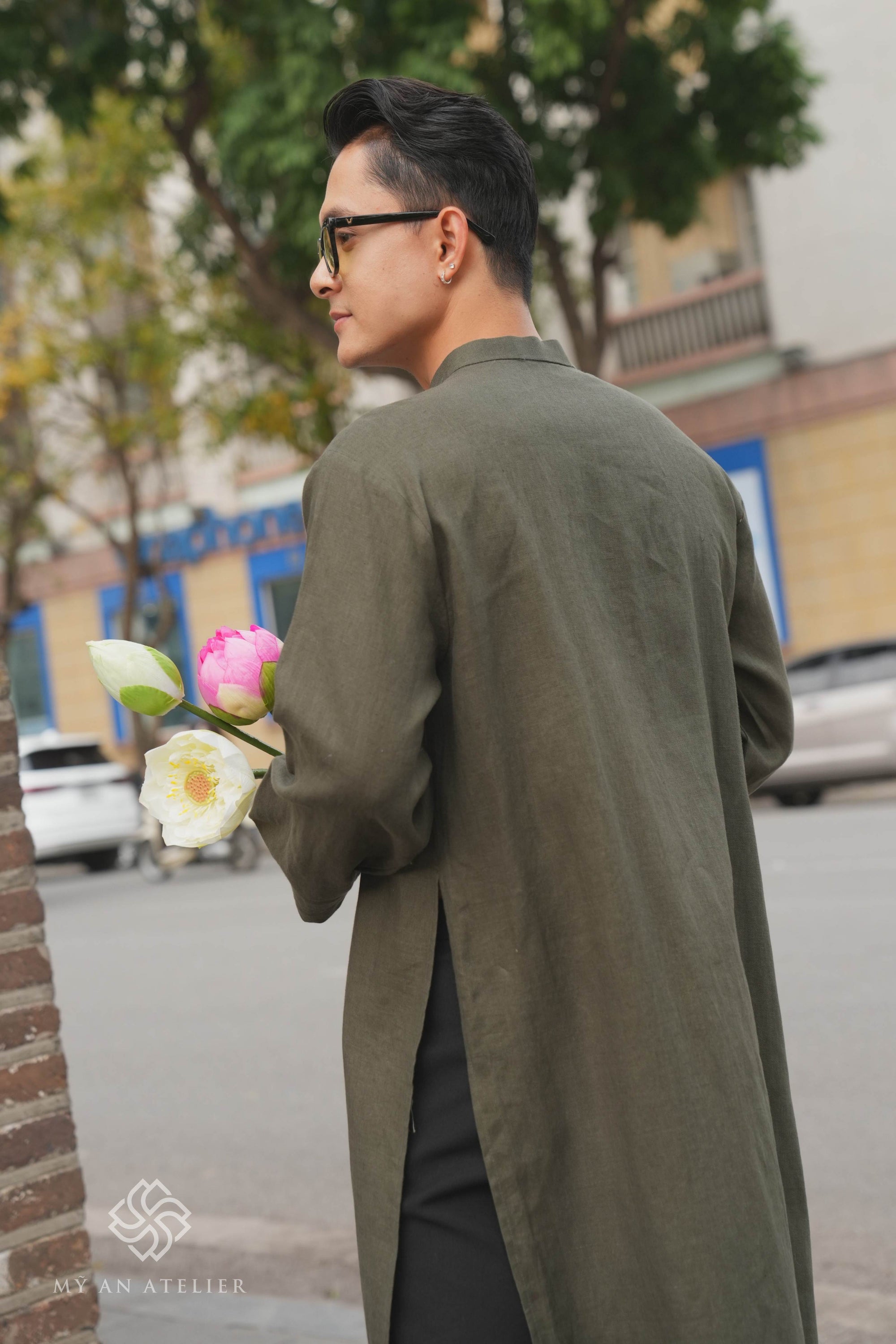 Linen men casual tunic dress