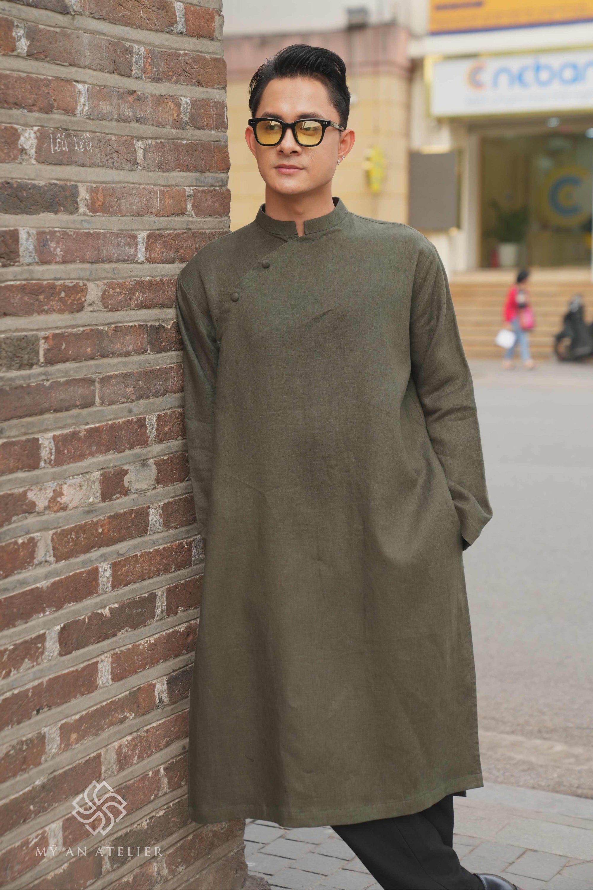 Linen men casual tunic dress