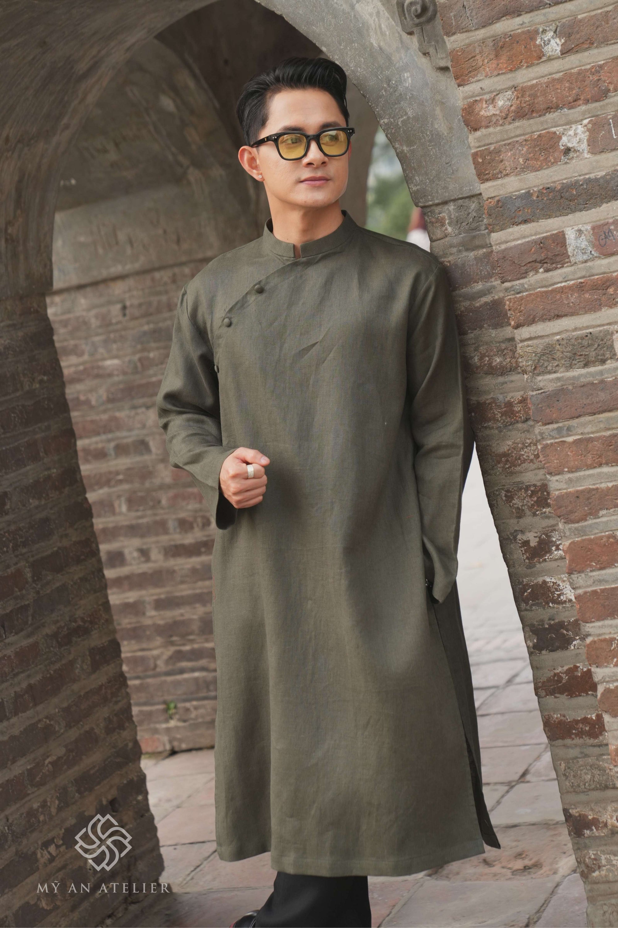 Linen men's casual tunic dress