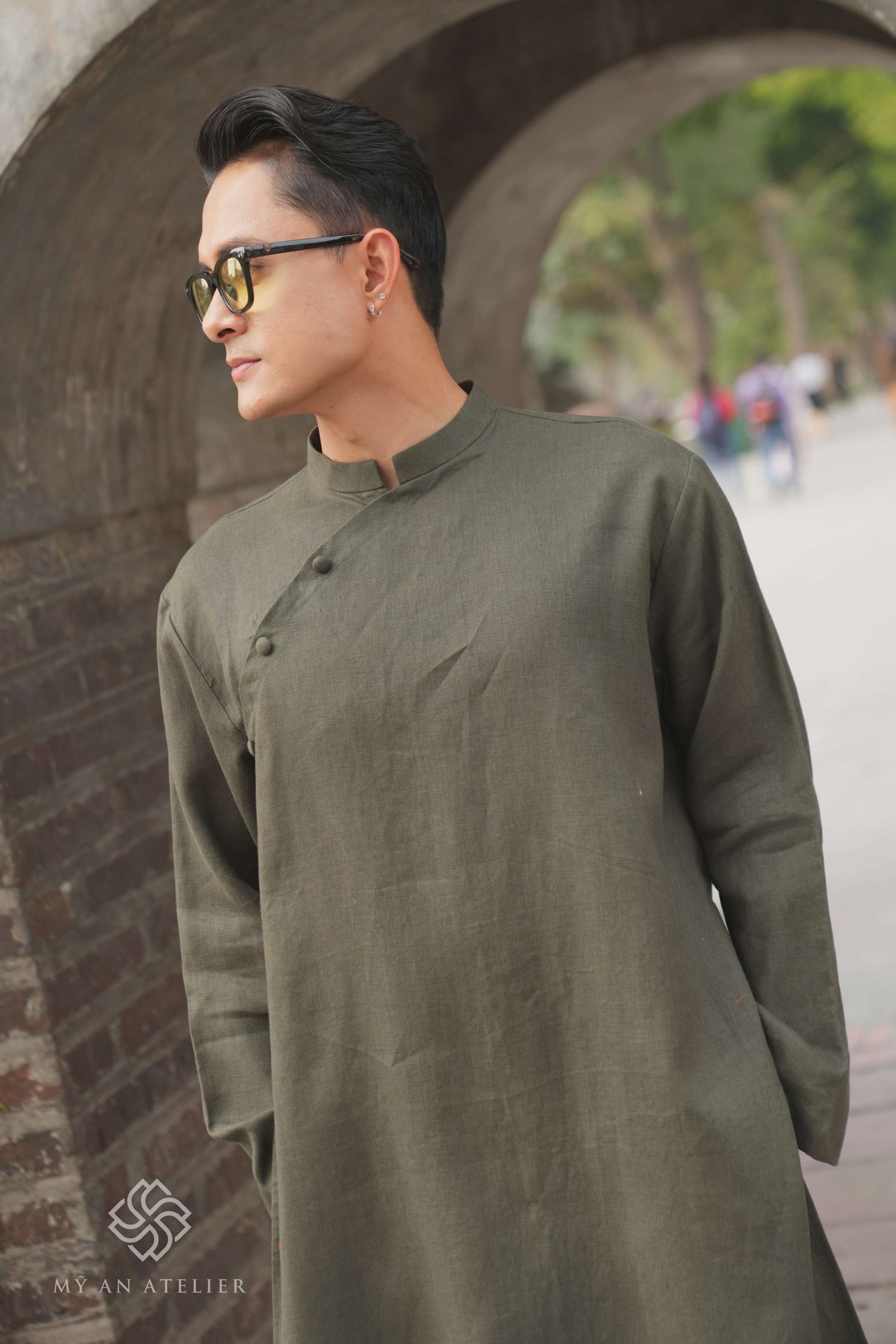 Linen men casual tunic dress