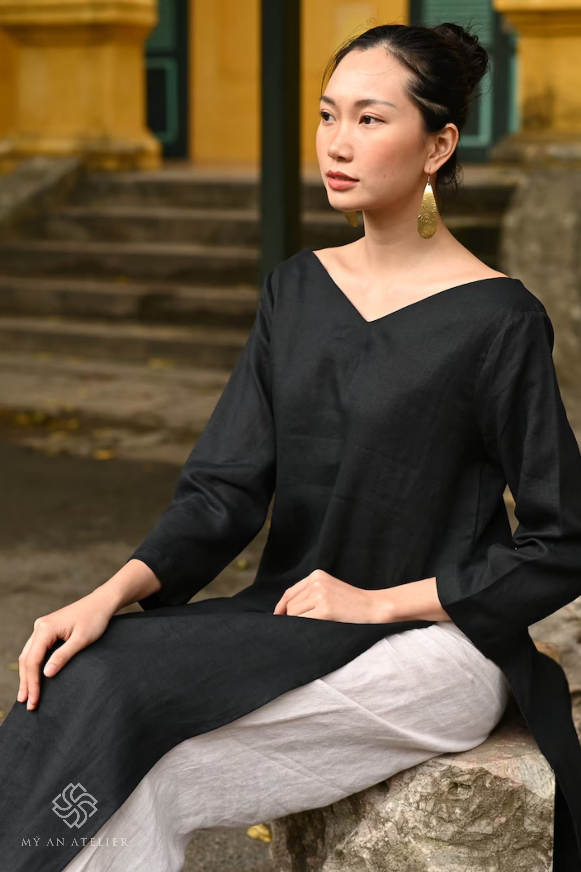 Linen modern ao dai casual