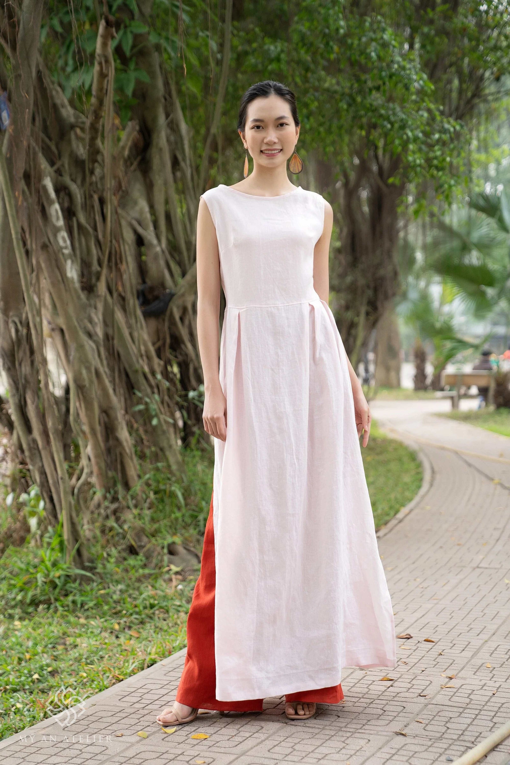Linen modern ao dai dress