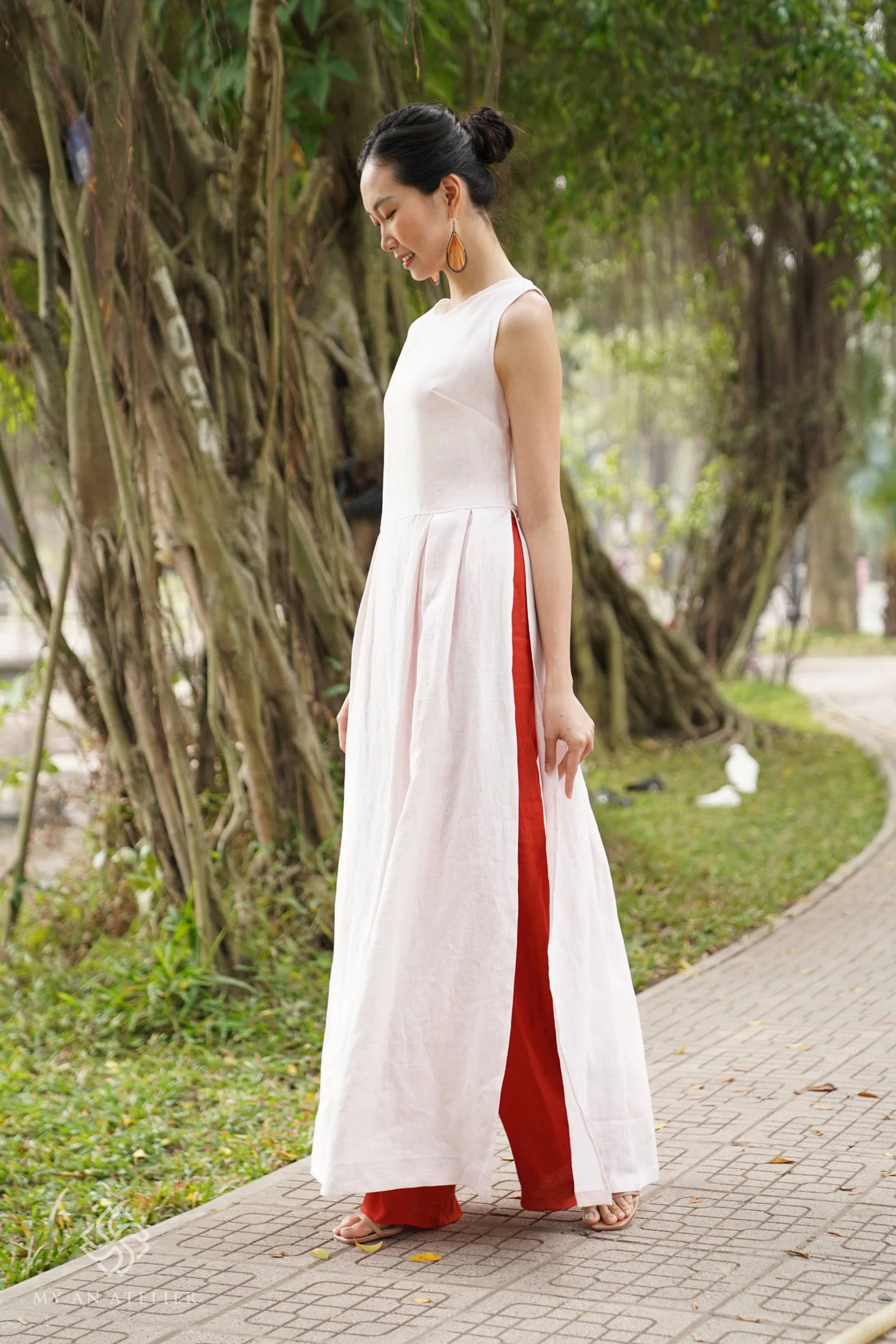 Linen modern ao dai dress