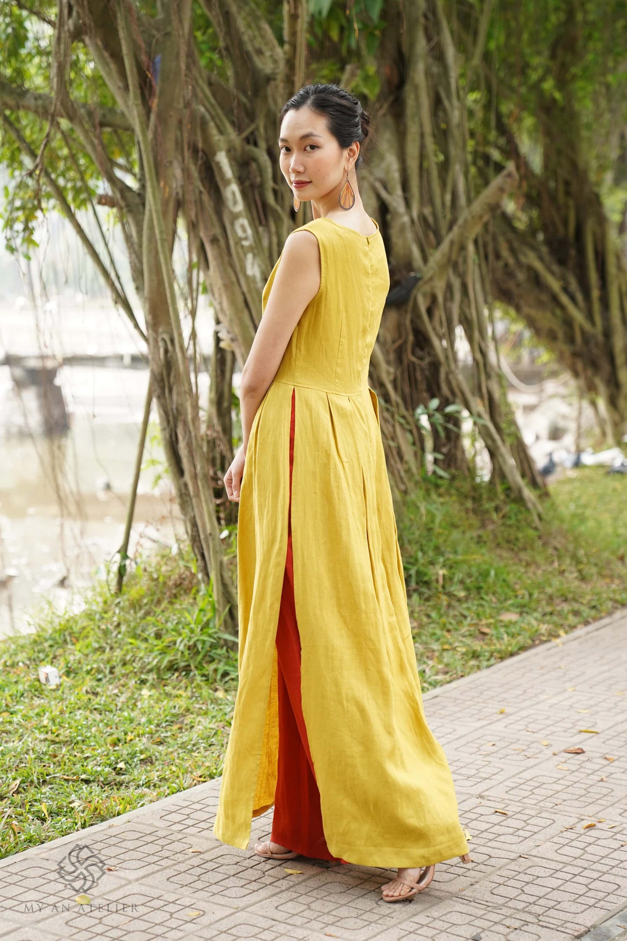 Linen modern ao dai dress