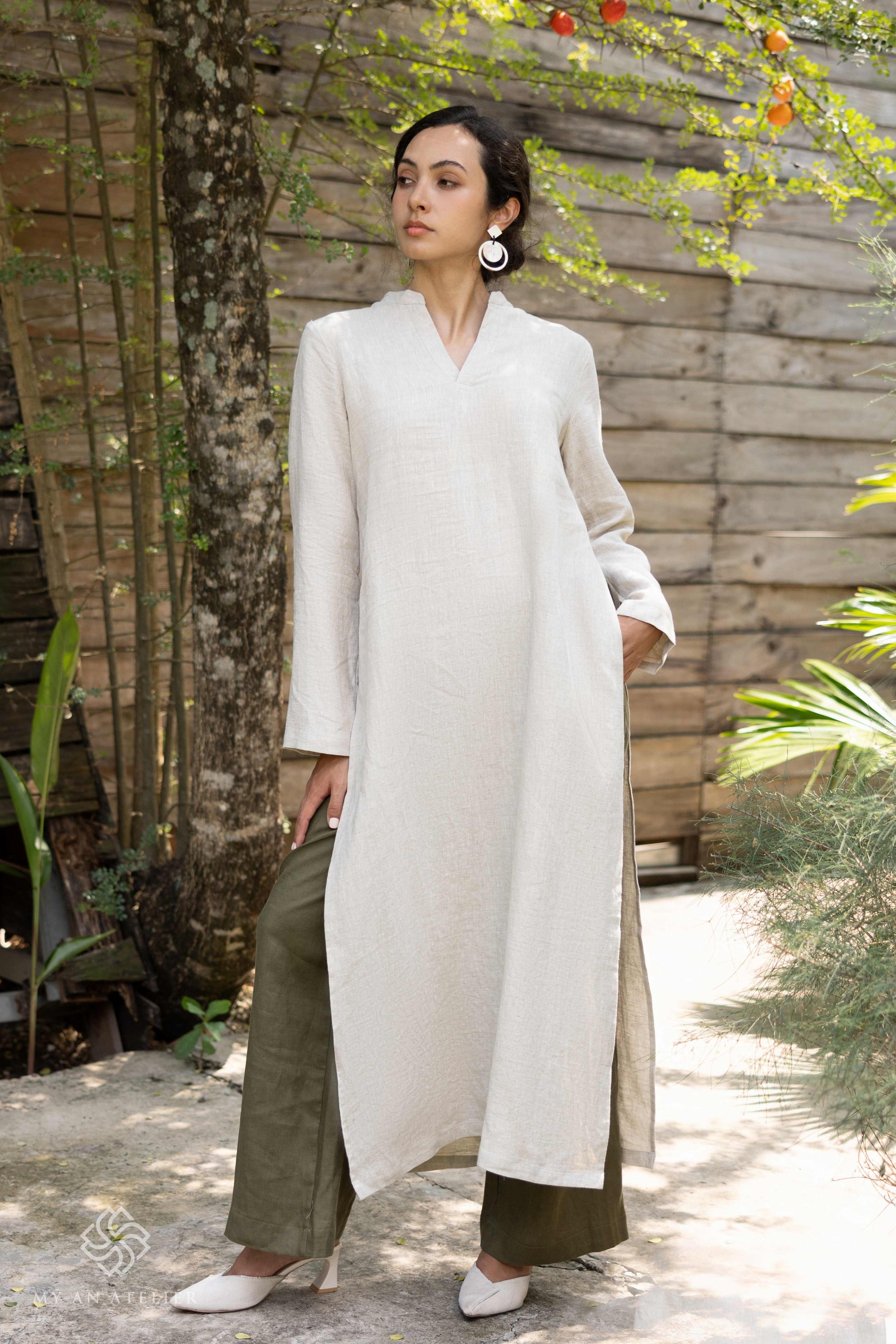 Linen Vietnamese ao dai for women