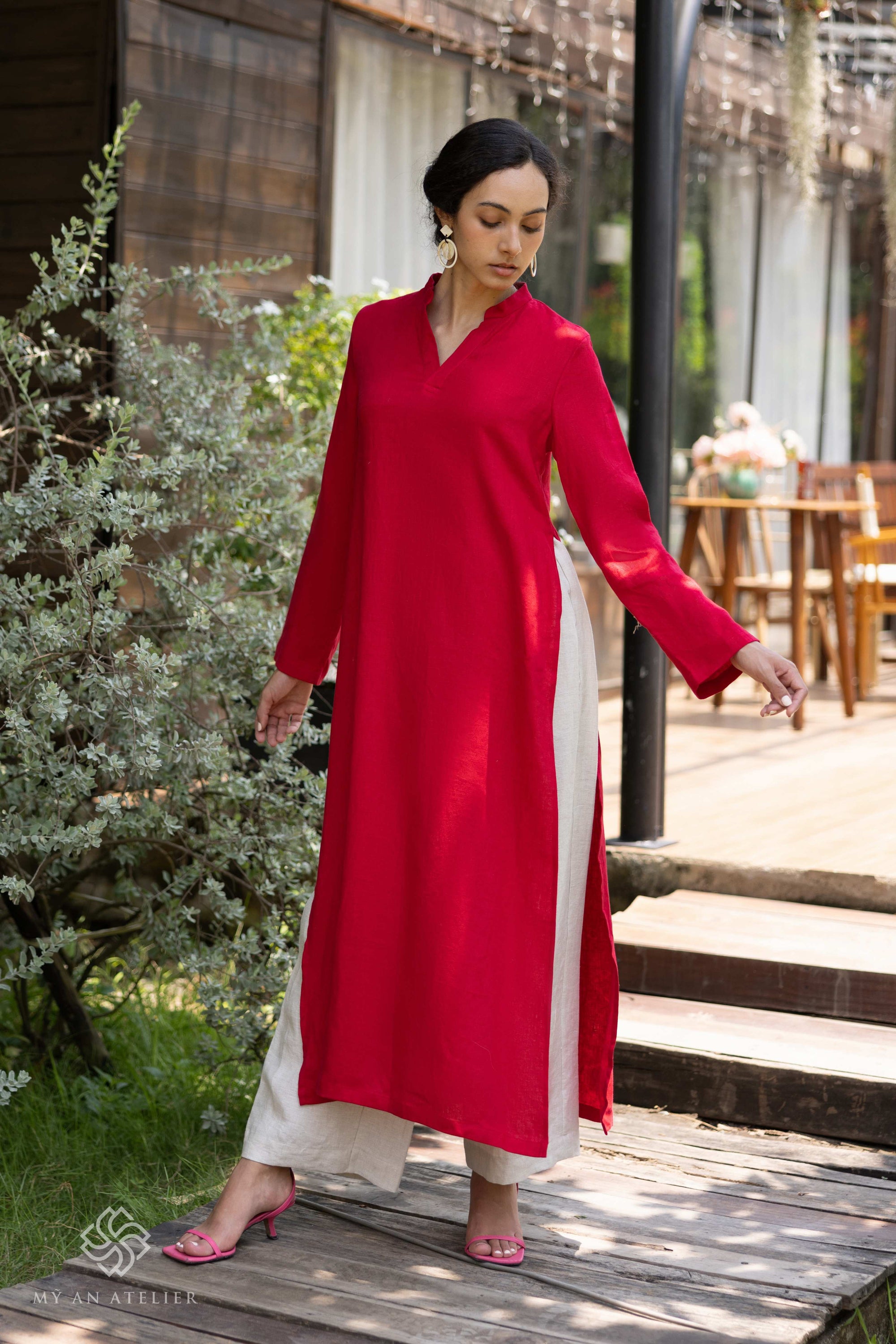 Linen Vietnamese dress with pants