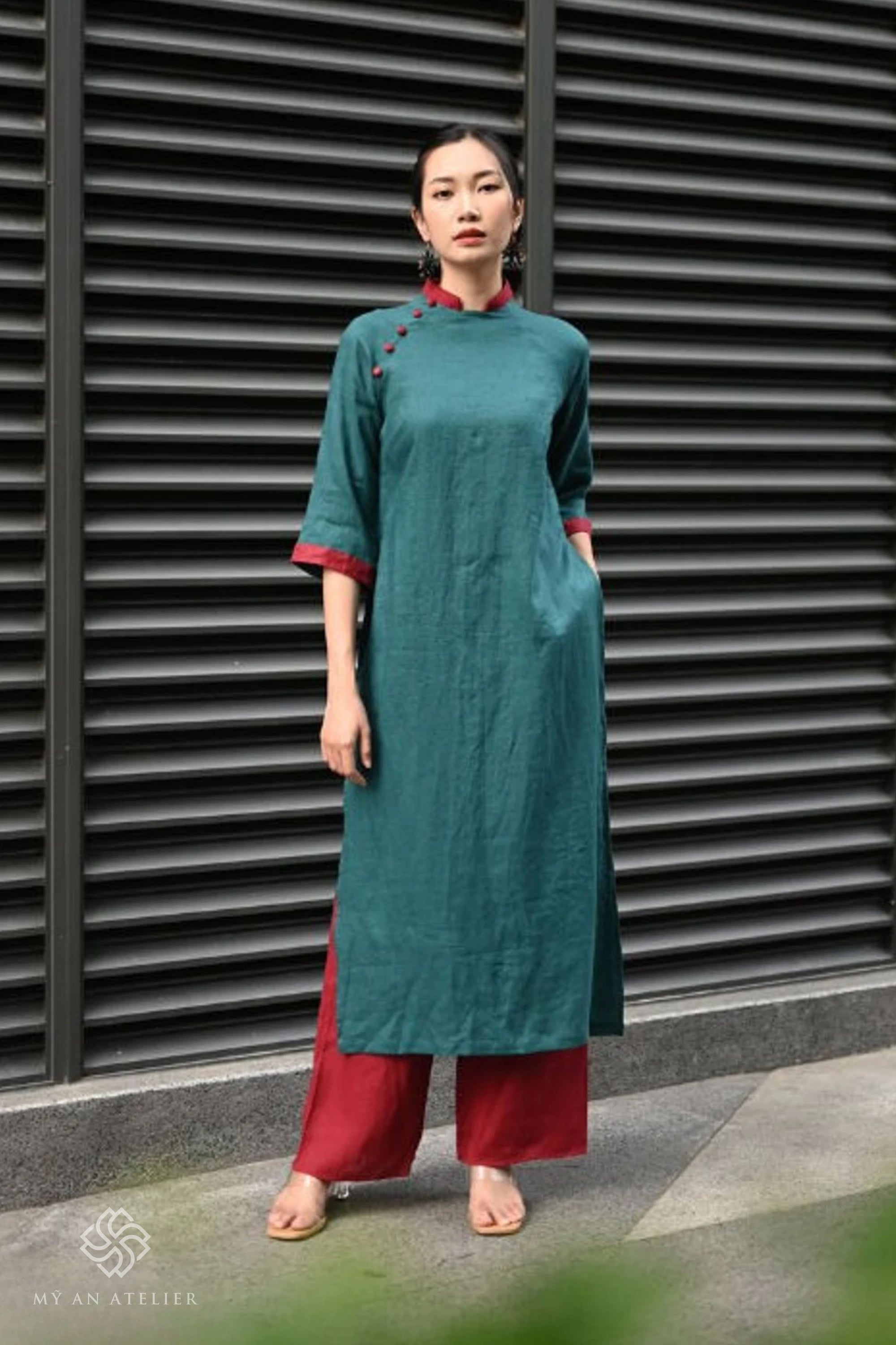 Linen Vietnamese modern long dress
