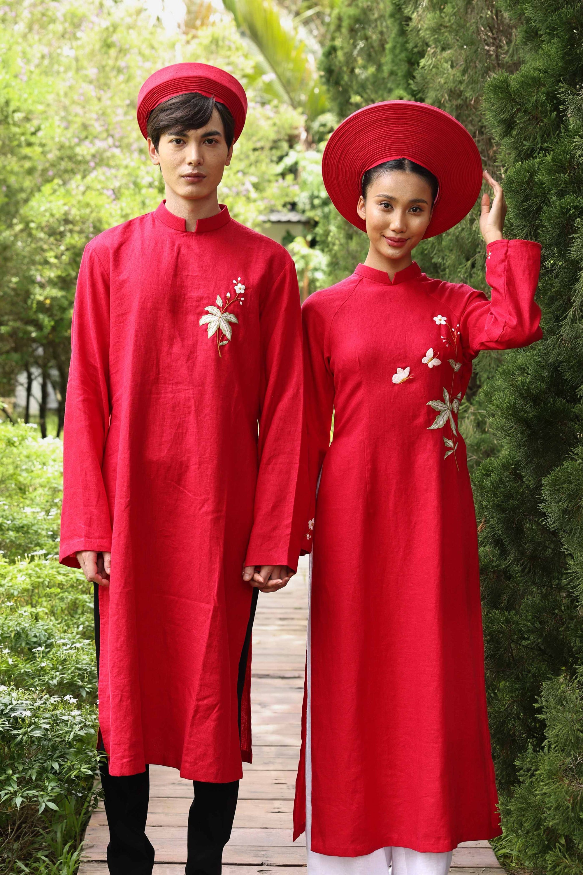 Linen Vietnamese wedding headpiece set