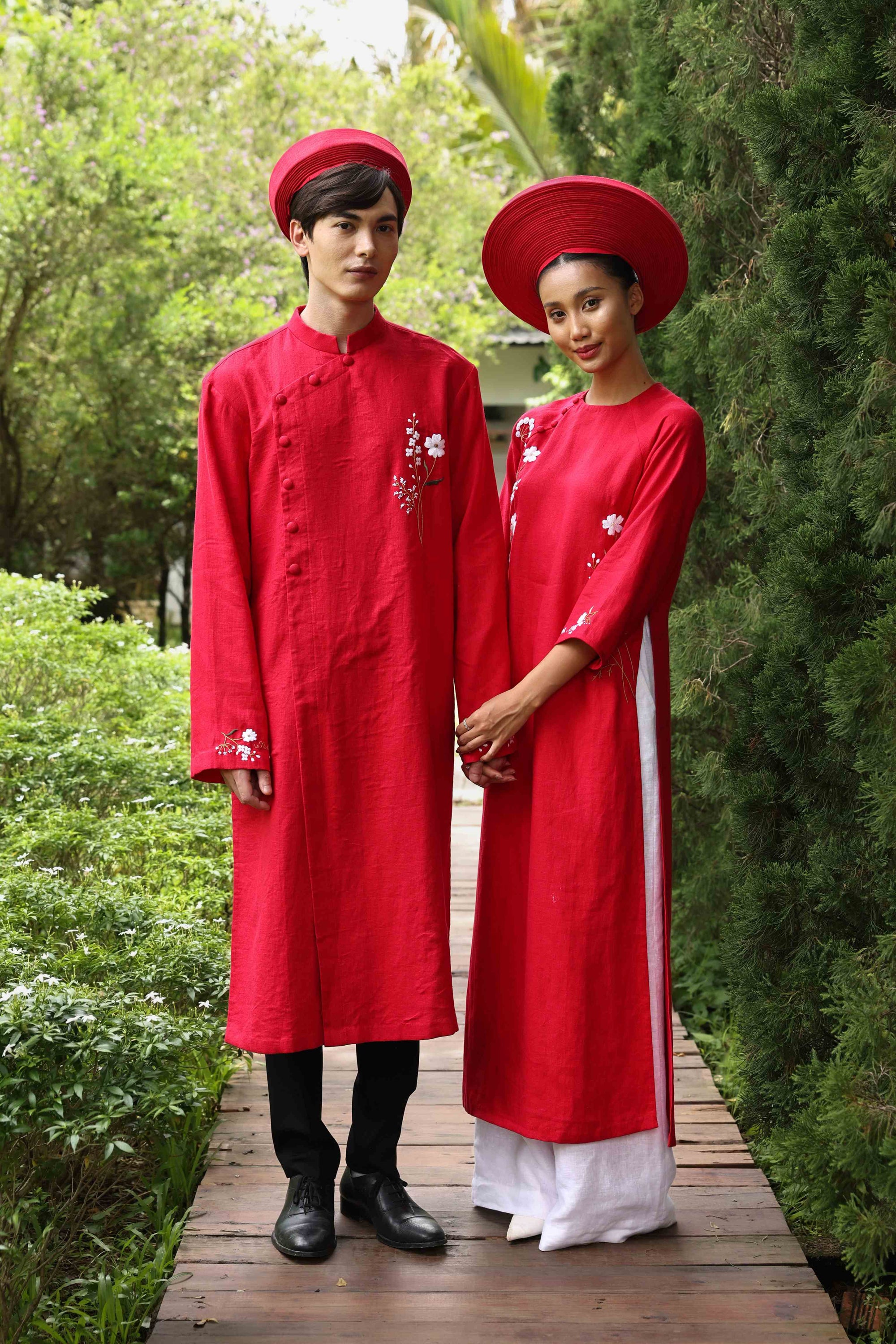 Linen Vietnamese wedding headpiece set