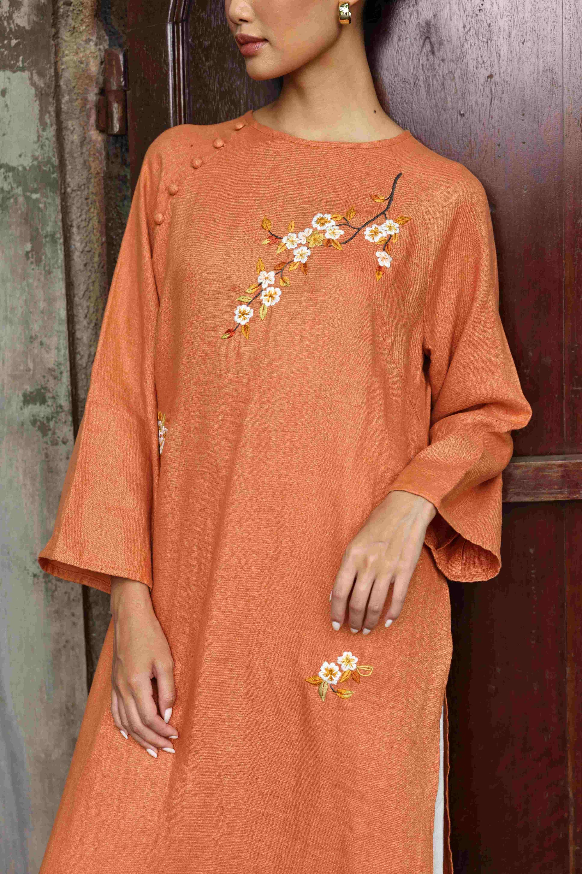 minimalist embroidered Vietnamese dress