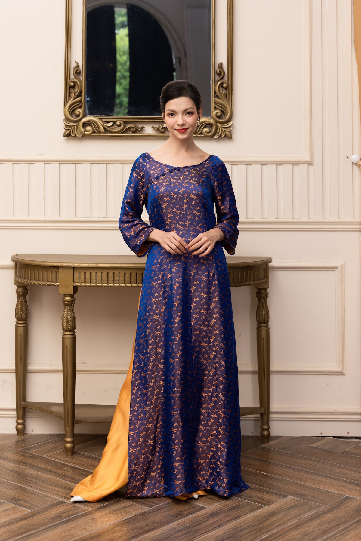 mulberry silk boat neck ao dai