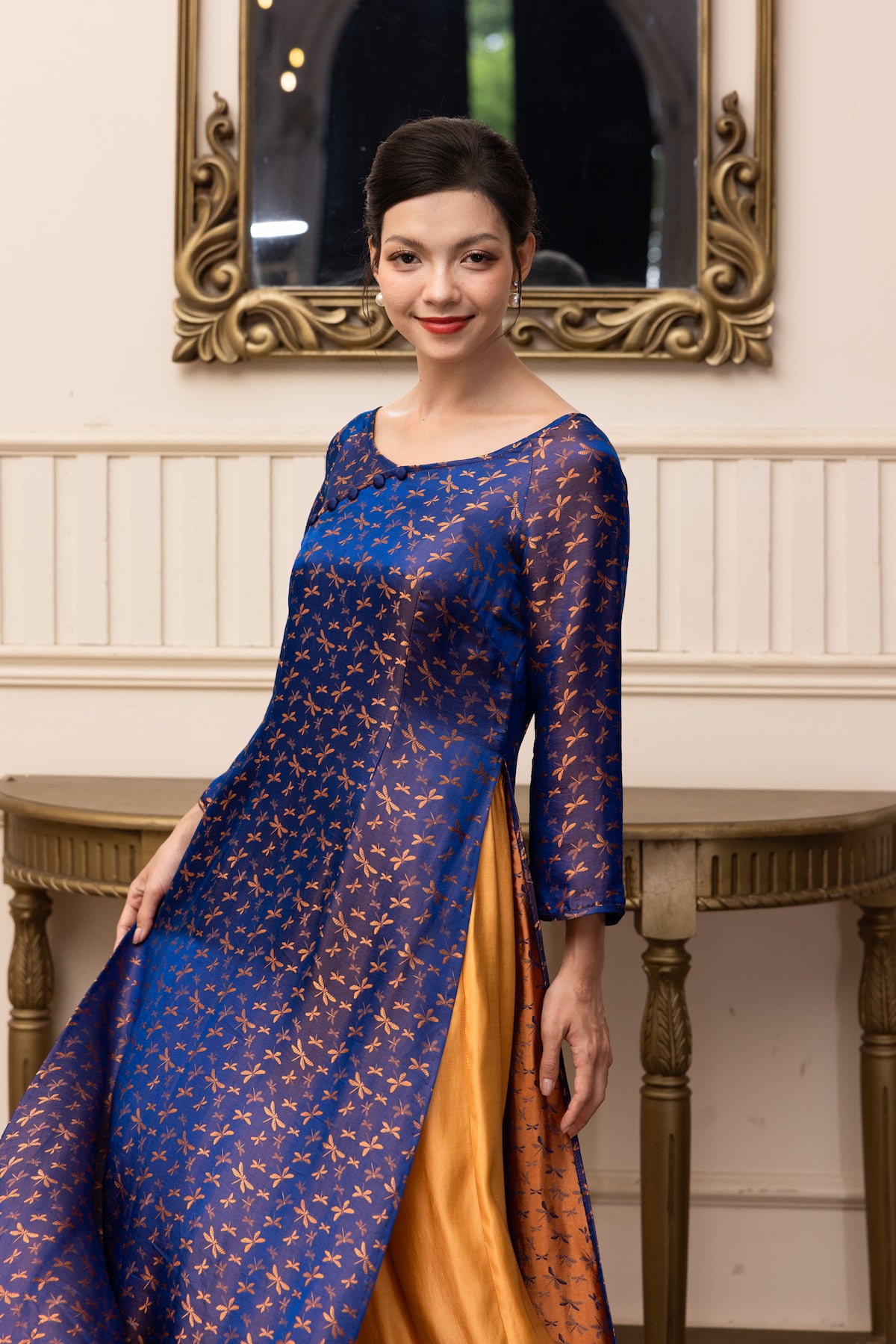 mulberry silk boat neck ao dai