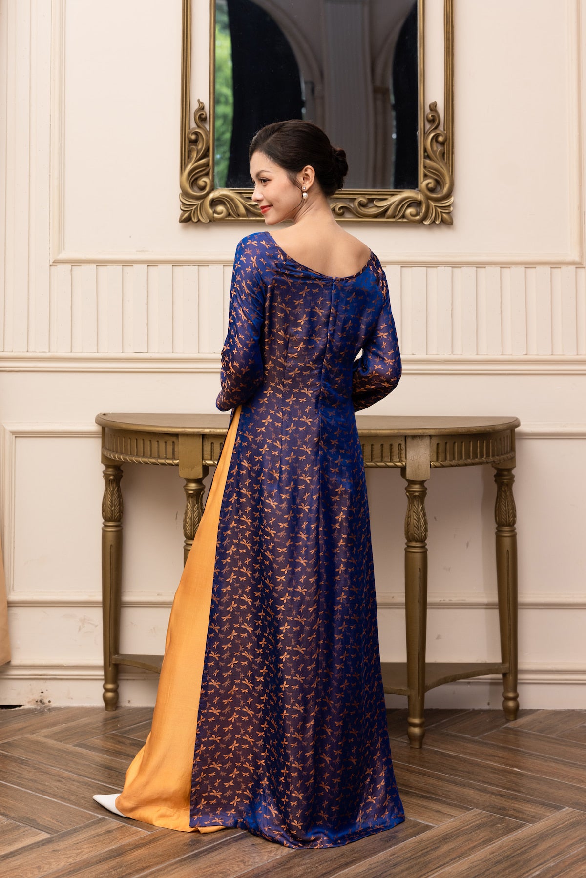 mulberry silk boat neck ao dai