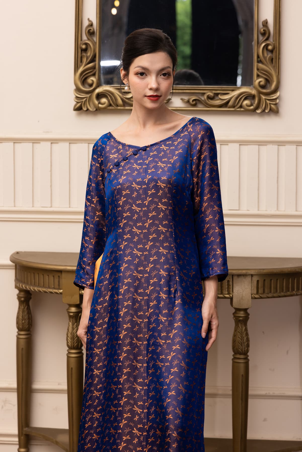 mulberry silk boat neck ao dai